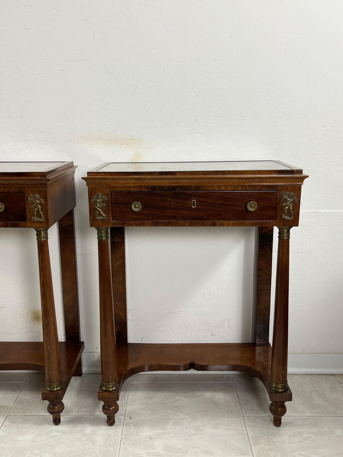 Set Of 2 Mid Century Italian Marble Top Nightstands, 1940s photo for sale