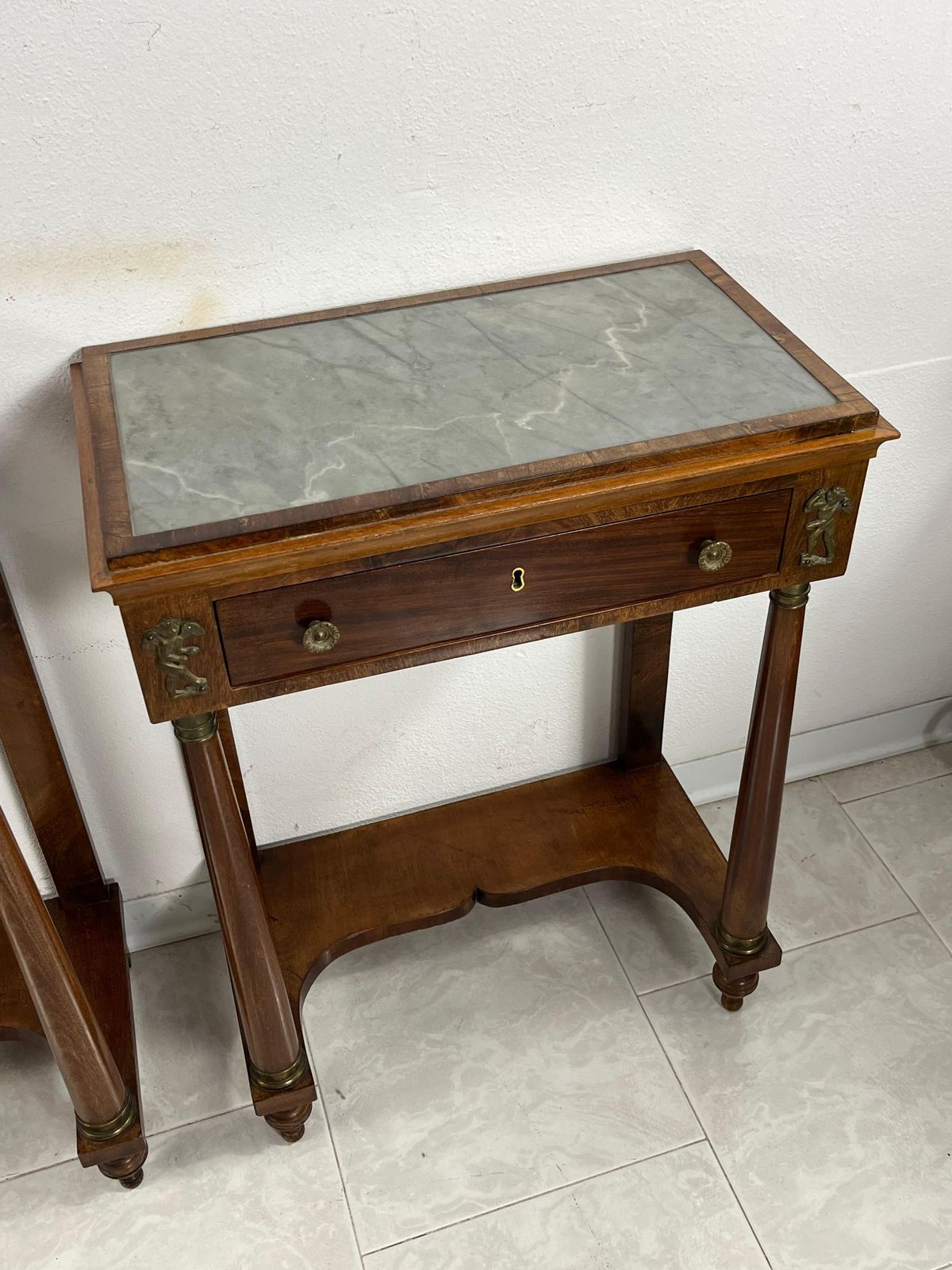 Set Of 2 Mid Century Italian Marble Top Nightstands, 1940s photo vinterior
