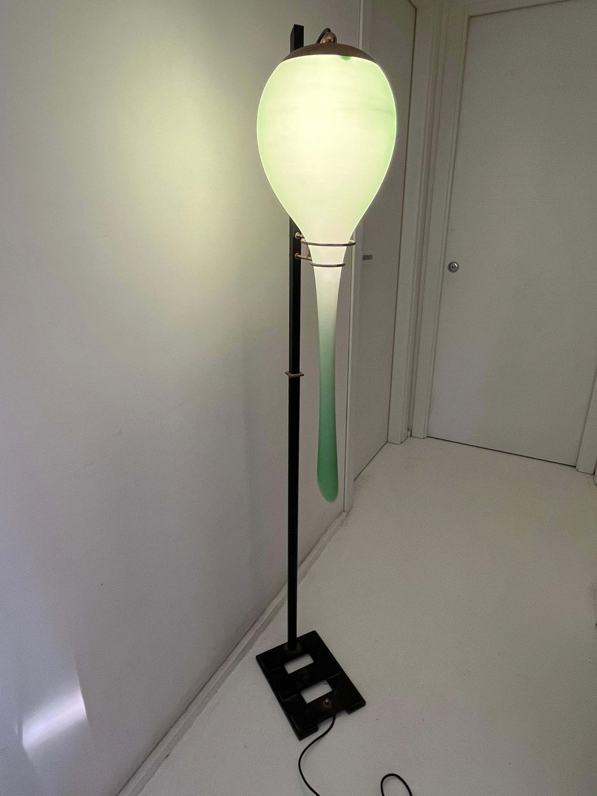 Mid Century Floor Lamp, Murano Opaline Glass, Attributed To Stilnovo, 1950s photo furniture