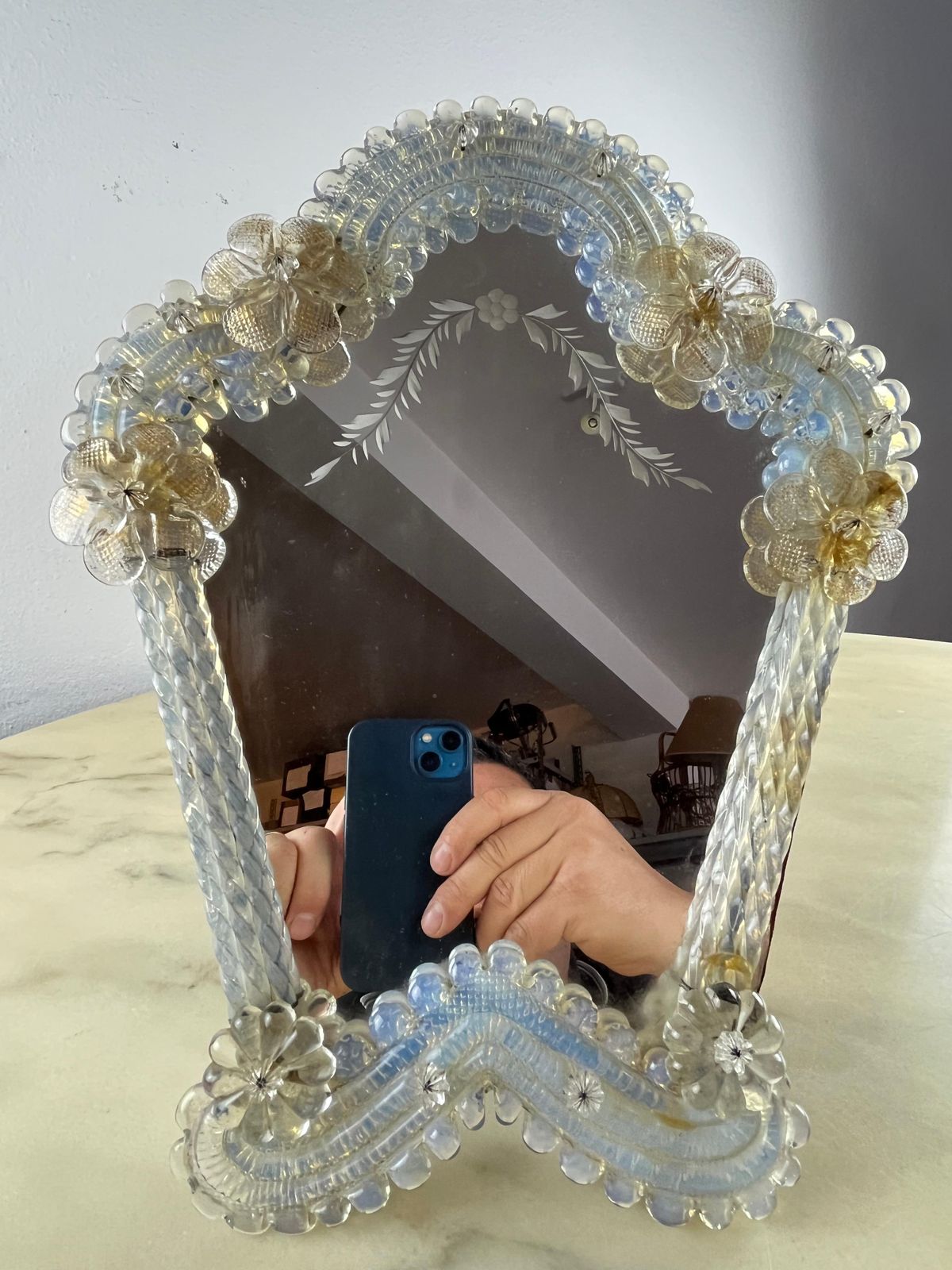 Mid Century Venetian Murano Glass Table Mirror, Italian Design 1960s photo for sale