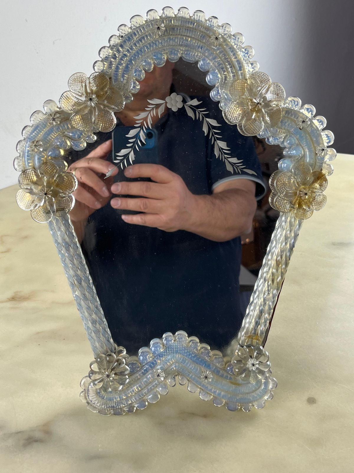 Mid Century Venetian Murano Glass Table Mirror, Italian Design 1960s photo buy
