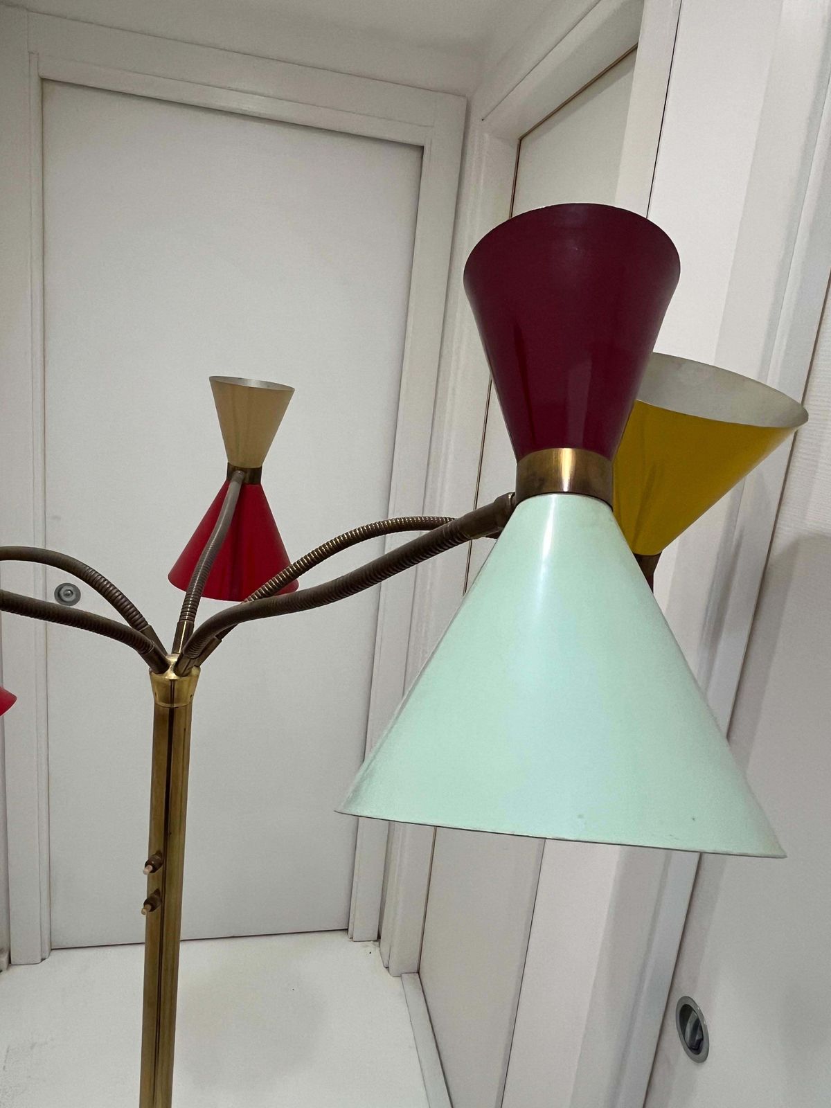 Mid Century 5 Arm 10 Light Brass Floor Lamp Stilnovo, 1950s photo Lighting