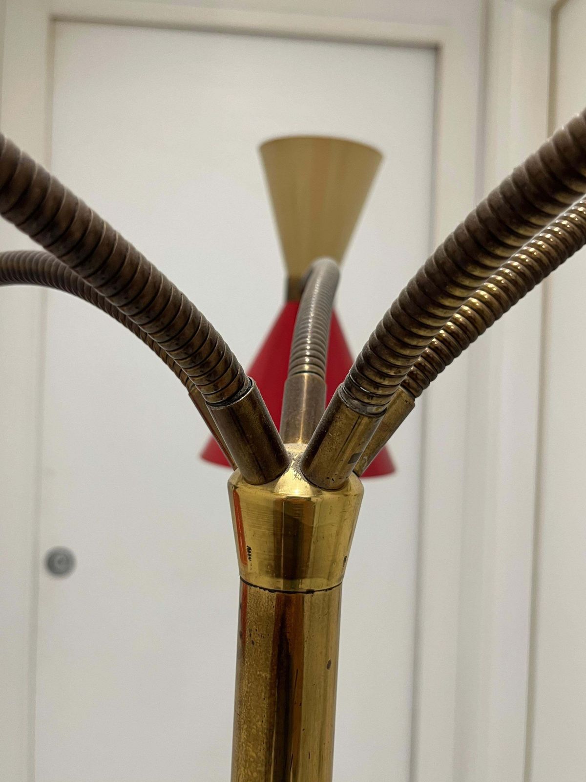 photo for sale Mid Century 5 Arm 10 Light Brass Floor Lamp Stilnovo, 1950s