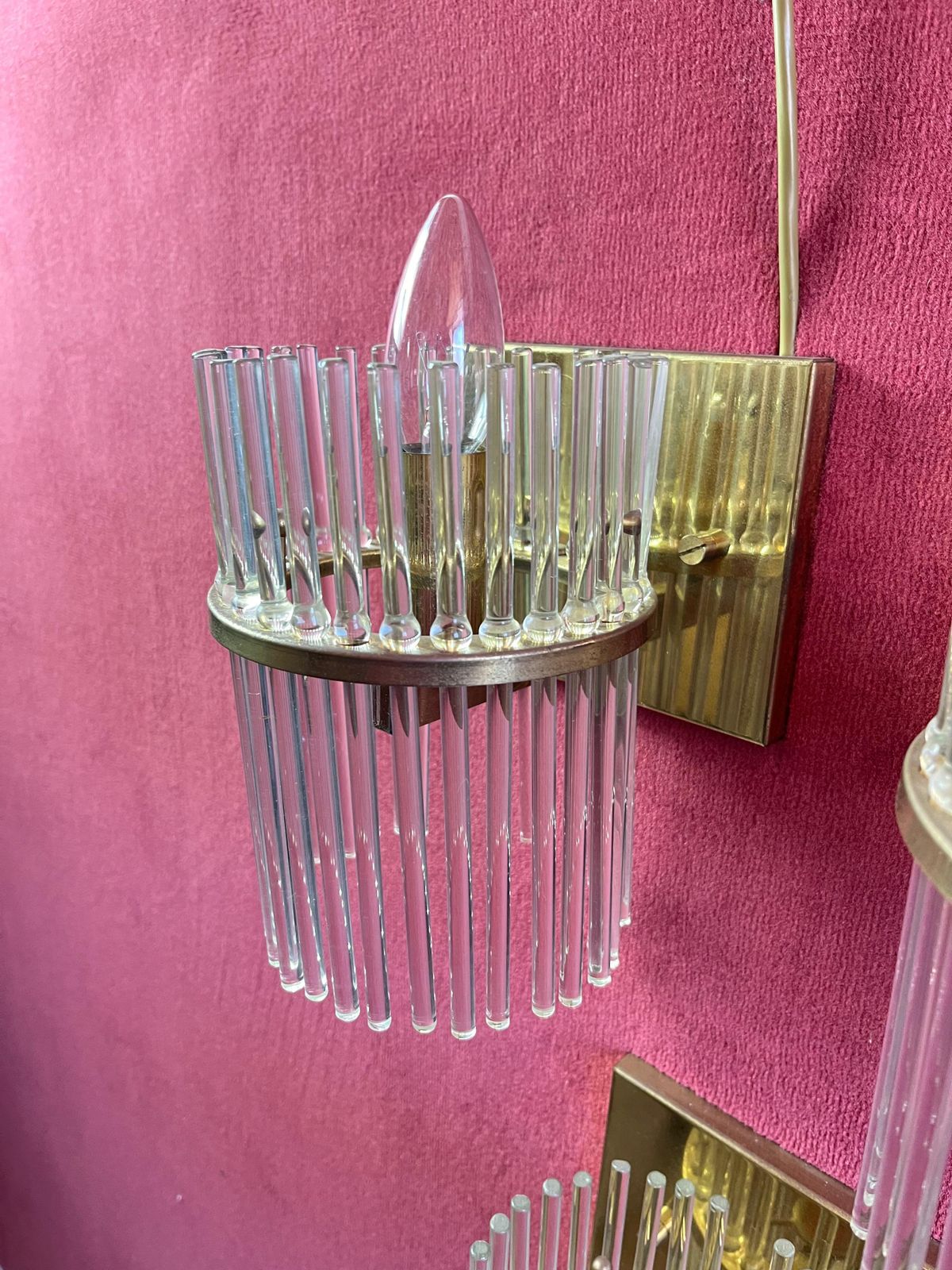 Set Of 3 Sciolari Brass And Murano Glass Wall Lamps Sconces  Mid Century 1960s photo buy