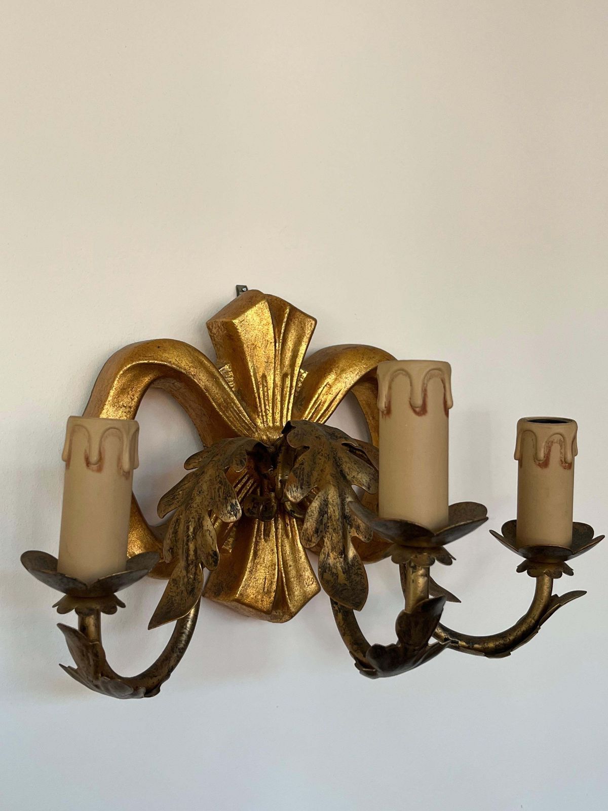 Set Of 7 Wooden Appliques, Three Lights, Italy, 1980s photo for sale