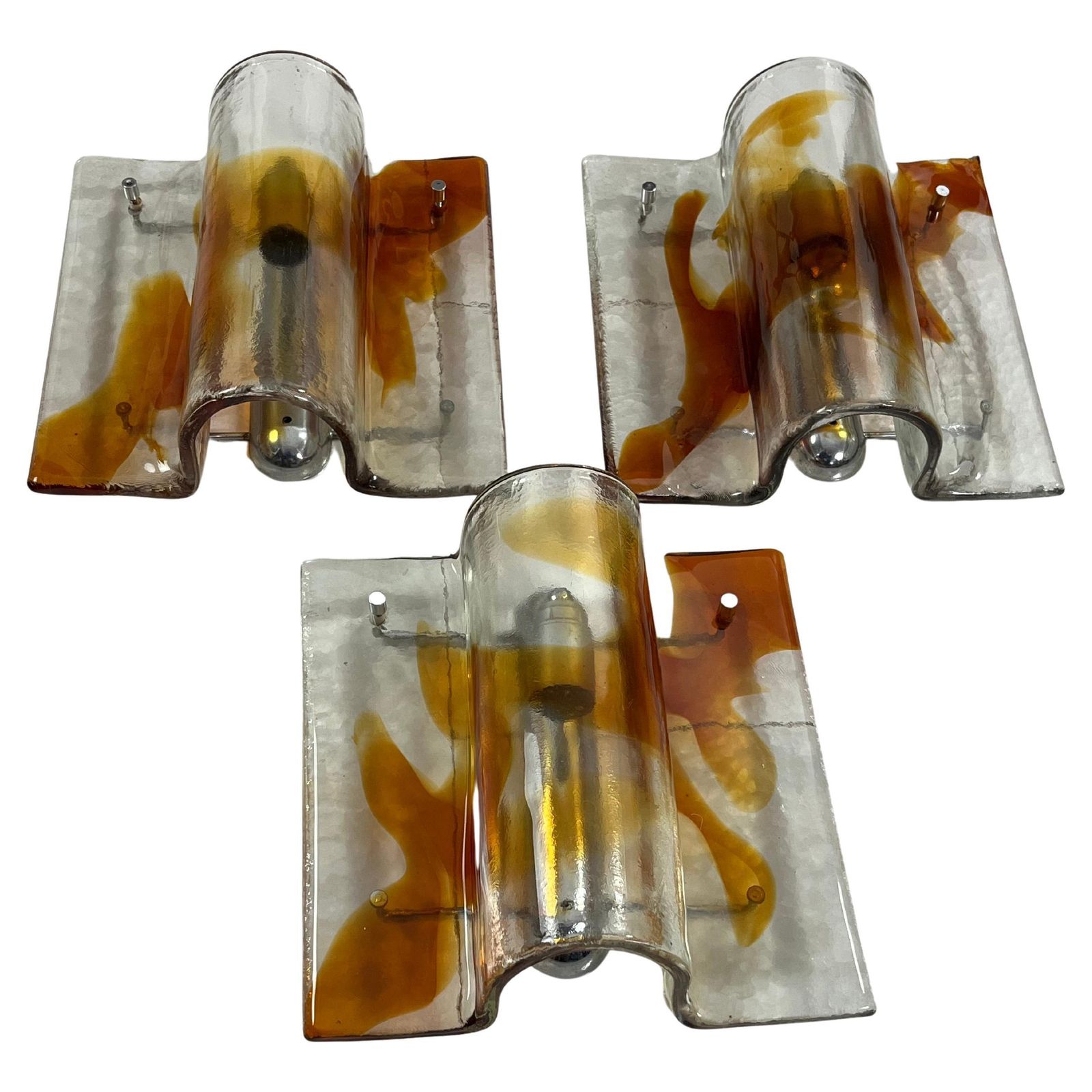 Set Of 3 Large Mid Century Murano Glass Wall Lamps, 1960s