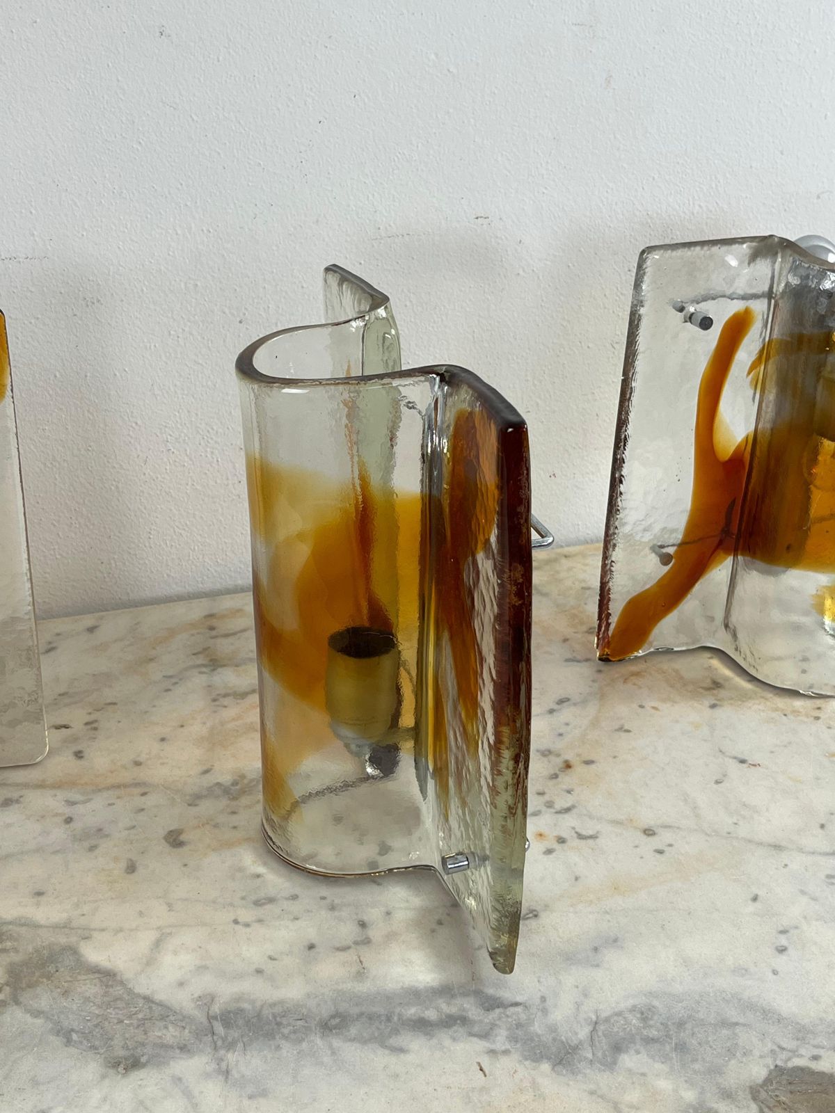 photo for sale Set Of 3 Large Mid Century Murano Glass Wall Lamps, 1960s