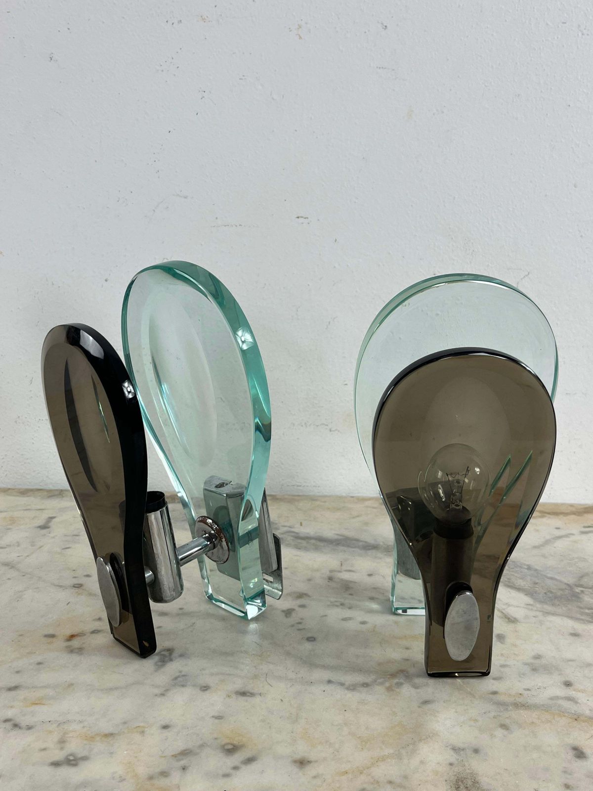 photo buy Set Of 2 Nile Green Murano Glass Wall Lamps Attributed To Fontana Arte 1960s