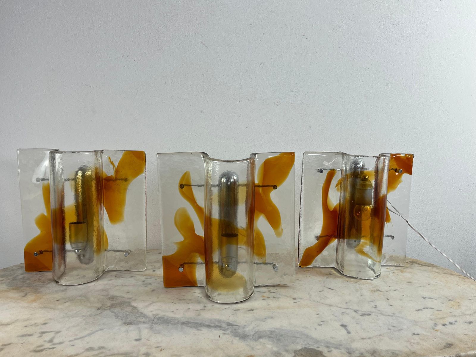 photo buy Set Of 3 Large Mid Century Murano Glass Wall Lamps, 1960s