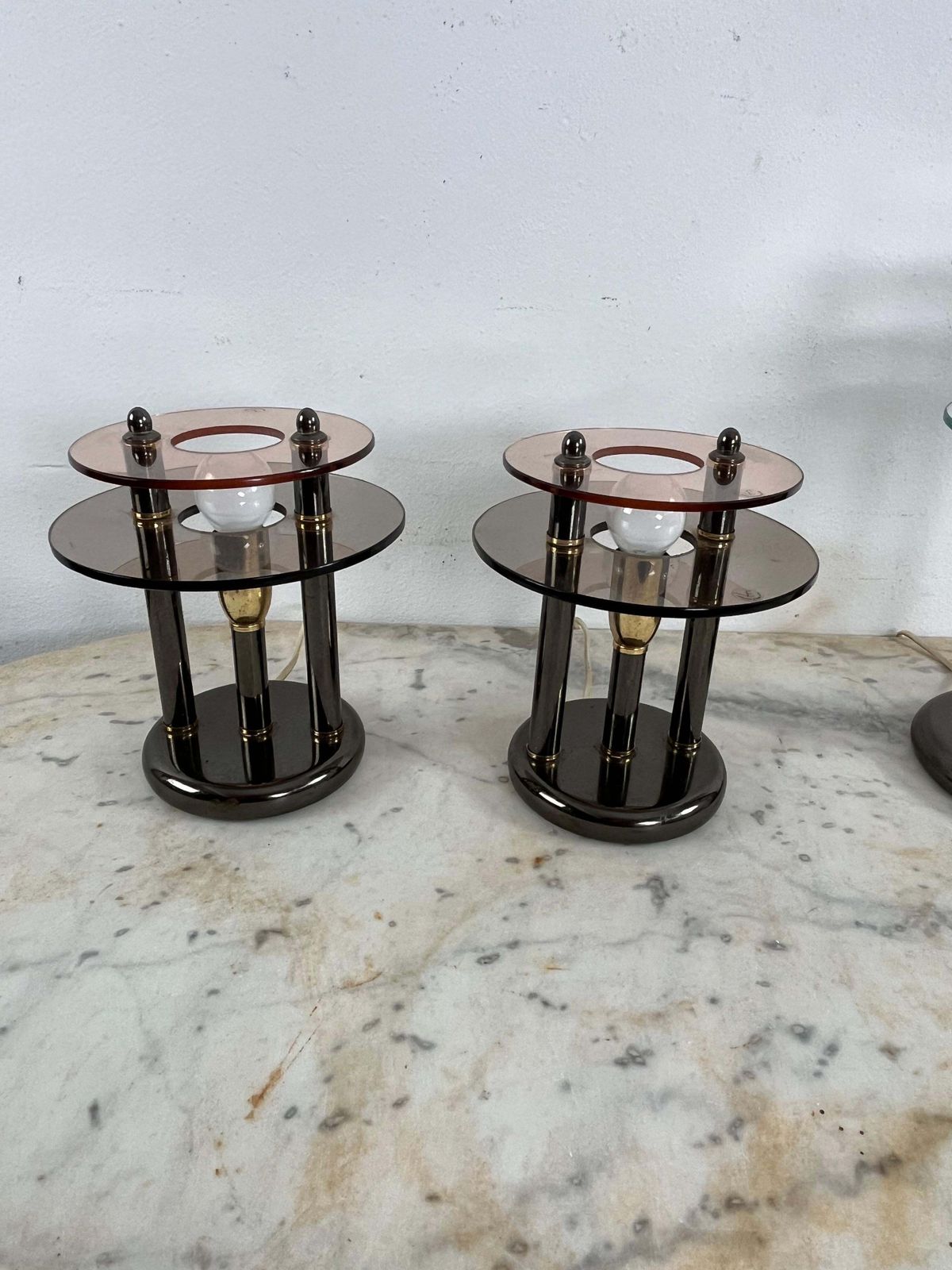 Set Of 3 Bedroom Lamps In Metal And Colored Murano Glass, 1980s photo Lighting