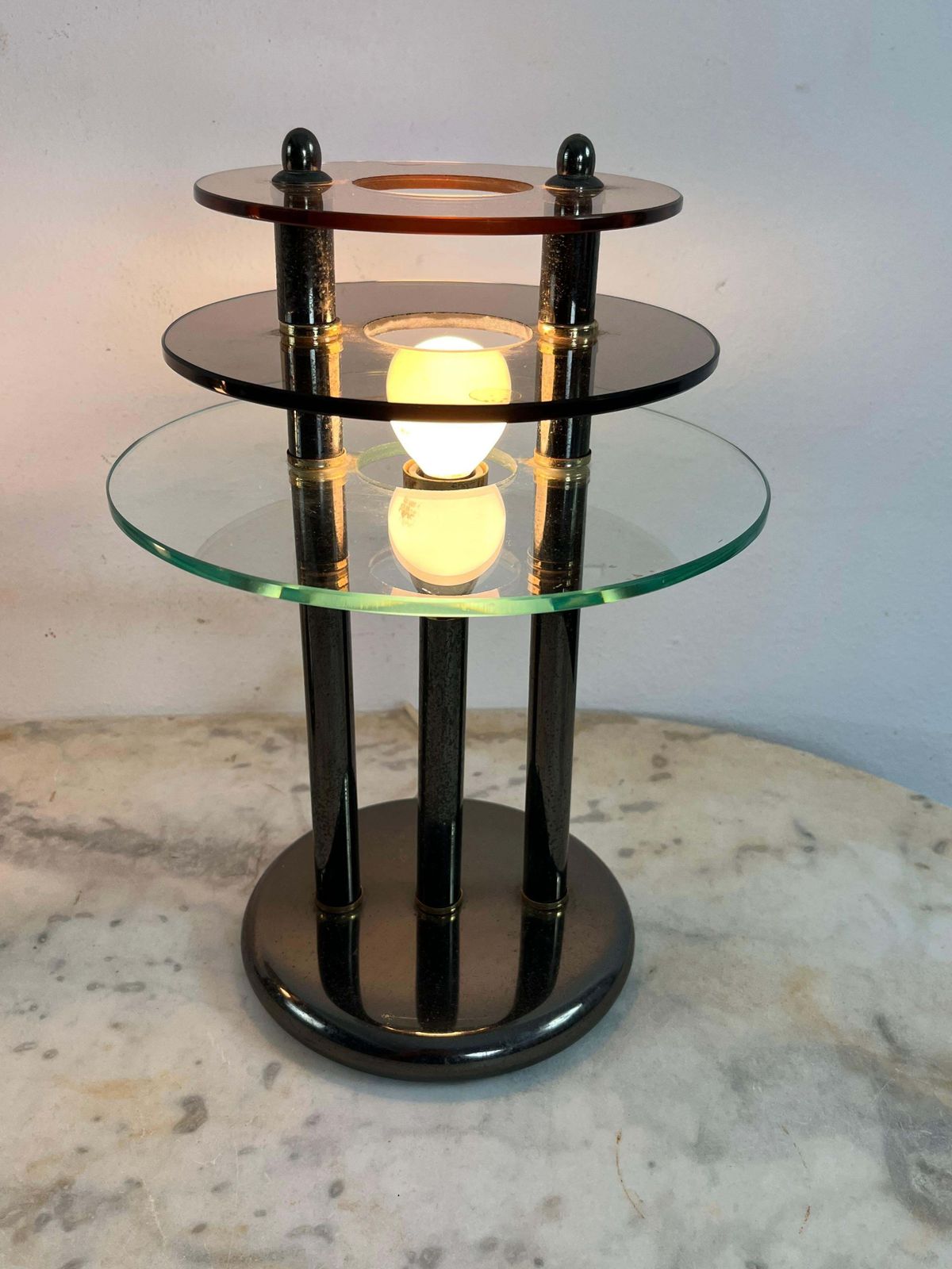 1323.0 Set Of 3 Bedroom Lamps In Metal And Colored Murano Glass, 1980s photo