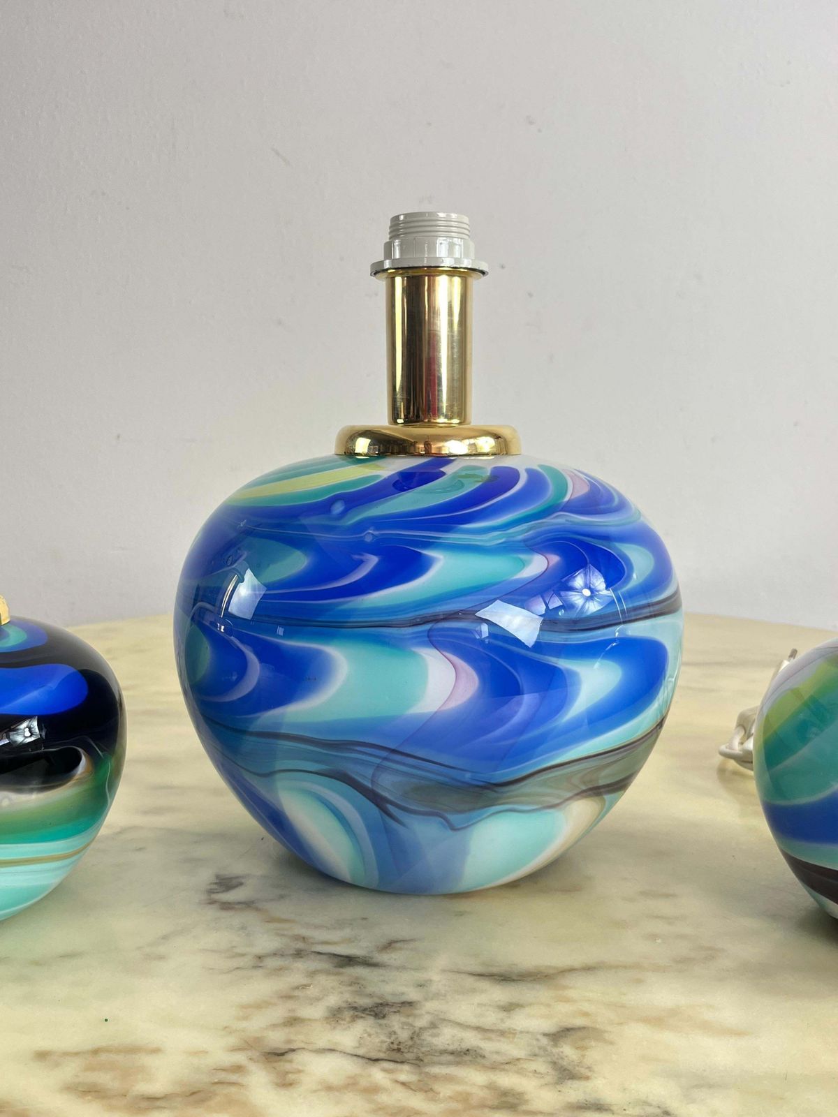 photo furniture Set Of 3 Double Lighting Murano Glass Table Lamps 1980s