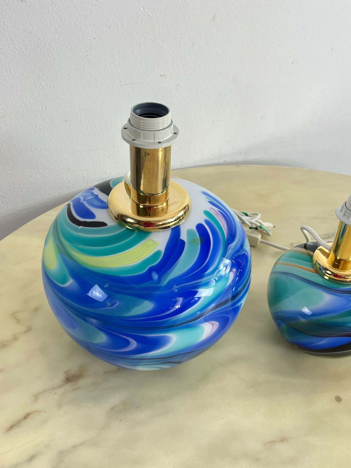 photo vintage Set Of 3 Double Lighting Murano Glass Table Lamps 1980s