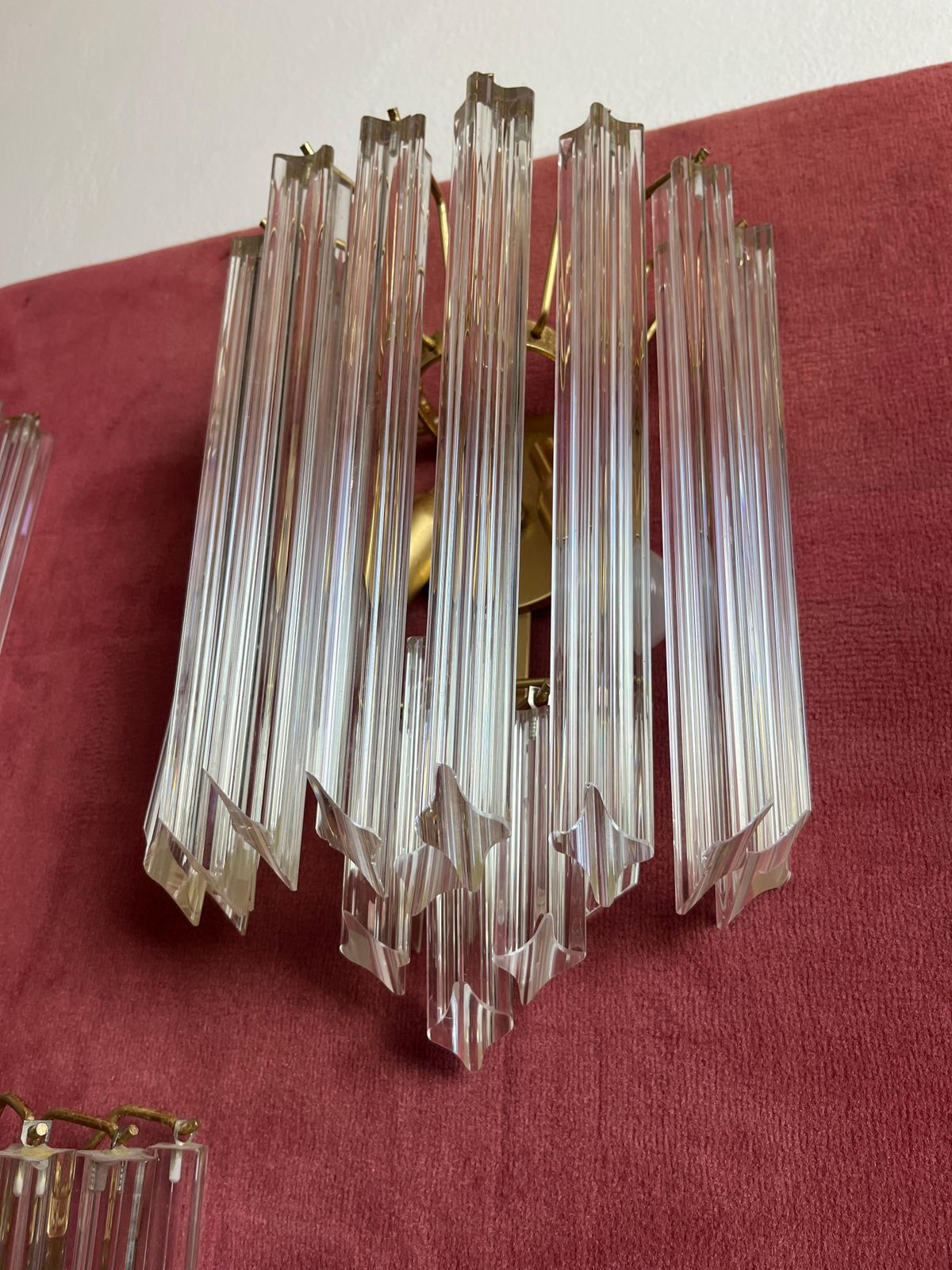 Set Of 3 Mid Century Murano Glass Trefoil Wall Lamps Attributed To Venini, 1950s photo furniture
