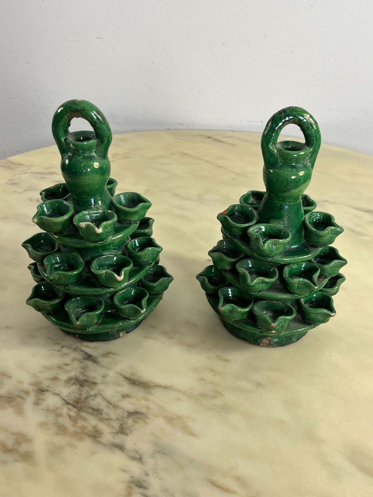 Set Of 2 Lumiere Of Saint Anthony In Caltagirone Ceramic, 1940s photo for sale