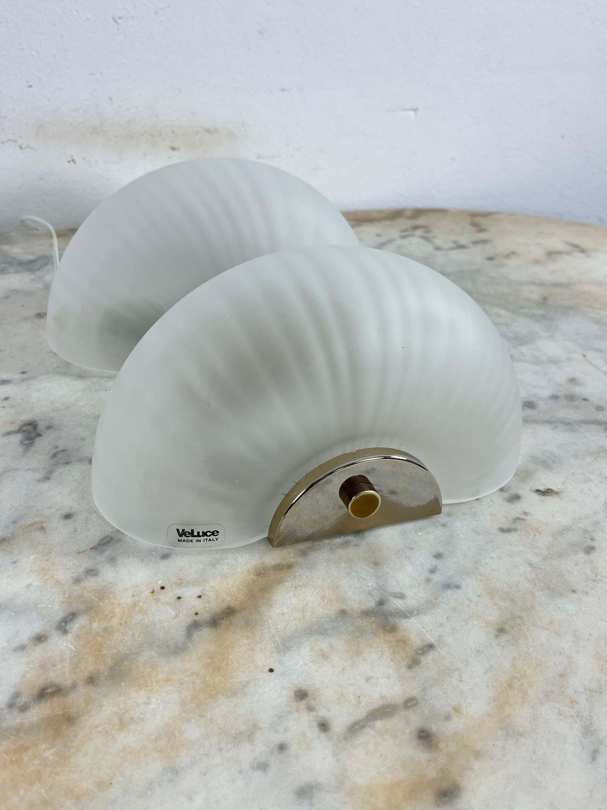 Set Of 2 Mid Century Murano Glass And Brass Shell Wall Lamps, Veluce 1960s photo buy
