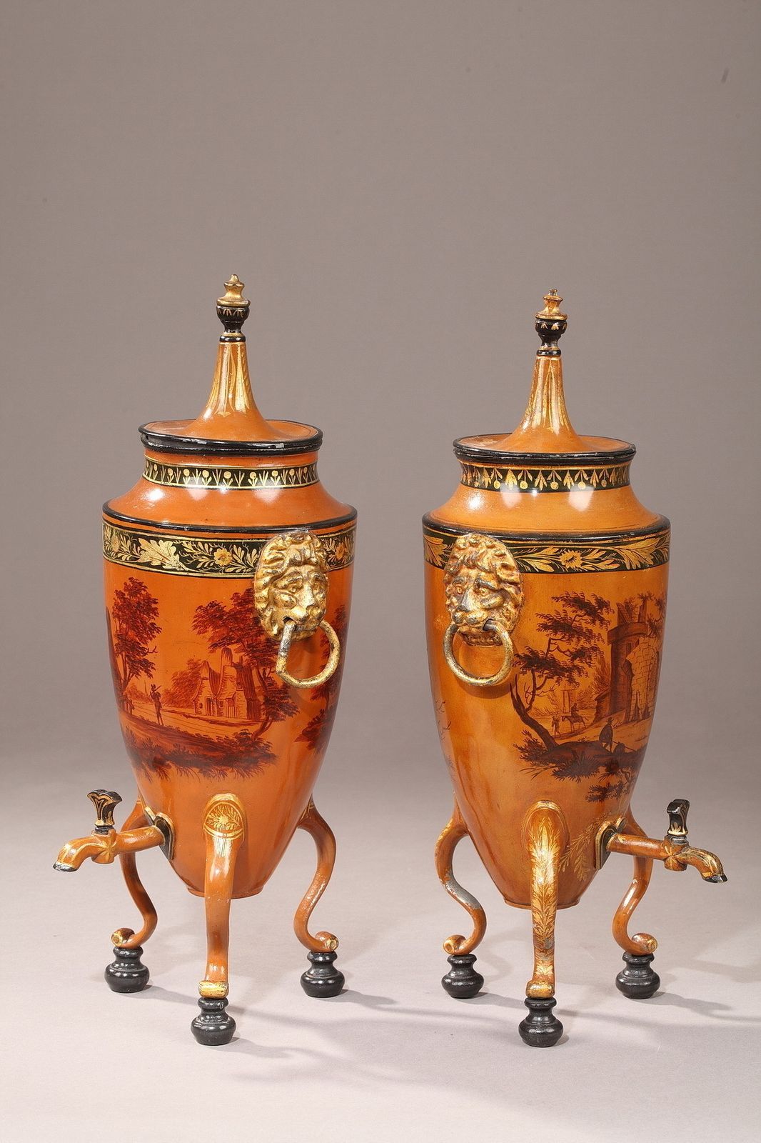 Pair Of Drink Dispensers In Lacquered Tin  Empire Period
