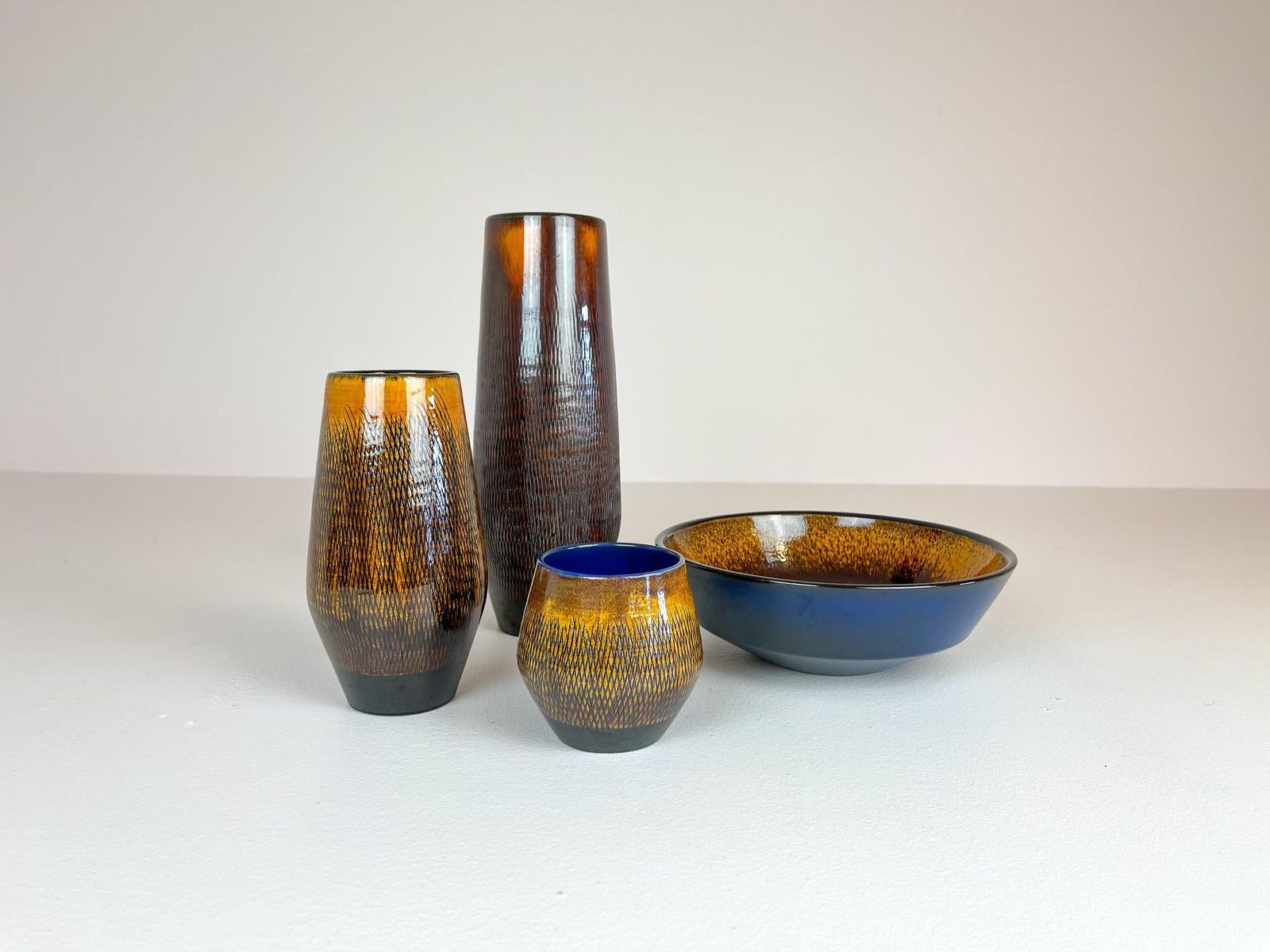 Mid Century Modern Set Of 4 Ceramic Vases Upsala Ekeby "Fiamma" Sweden, 1960s photo 1069.0