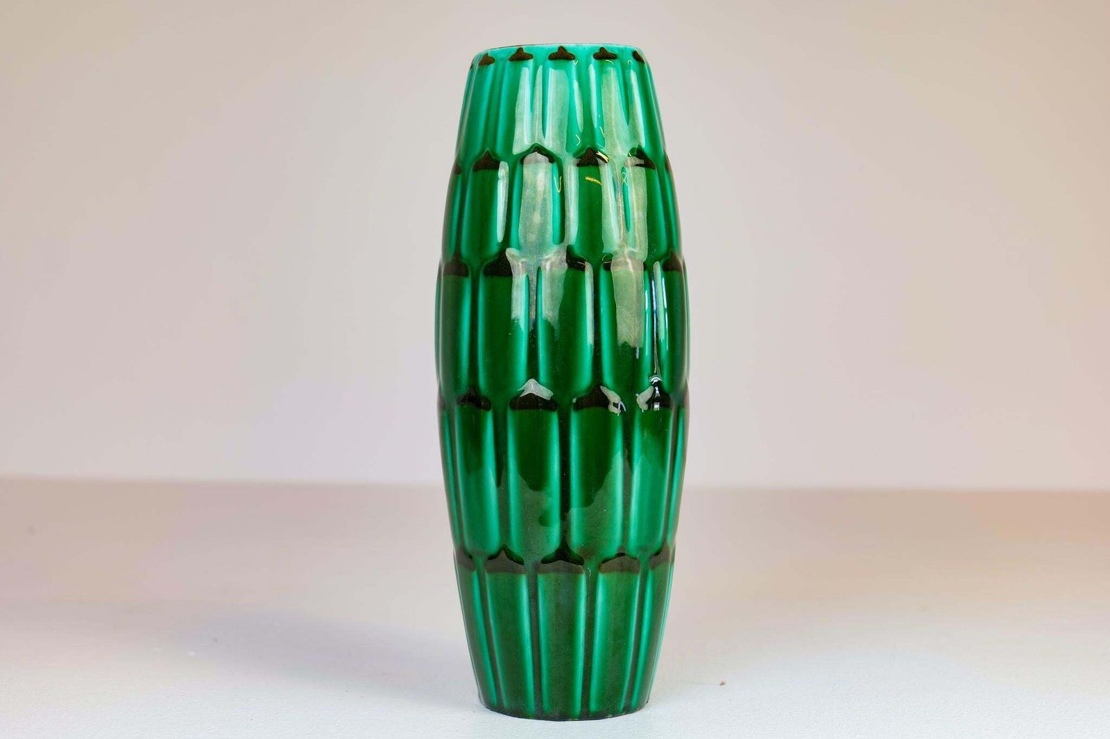 photo for sale Midcentury Green Large Ceramic Vases And Platter/Bowl Upsala Ekeby "Capri" 1950s