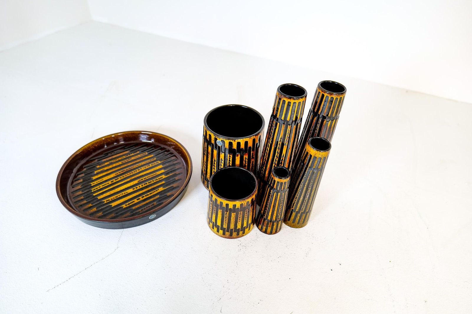 Collection Of 6 Ceramic Vases And One Platter Upsala Ekeby Nevada 1962 photo vintage