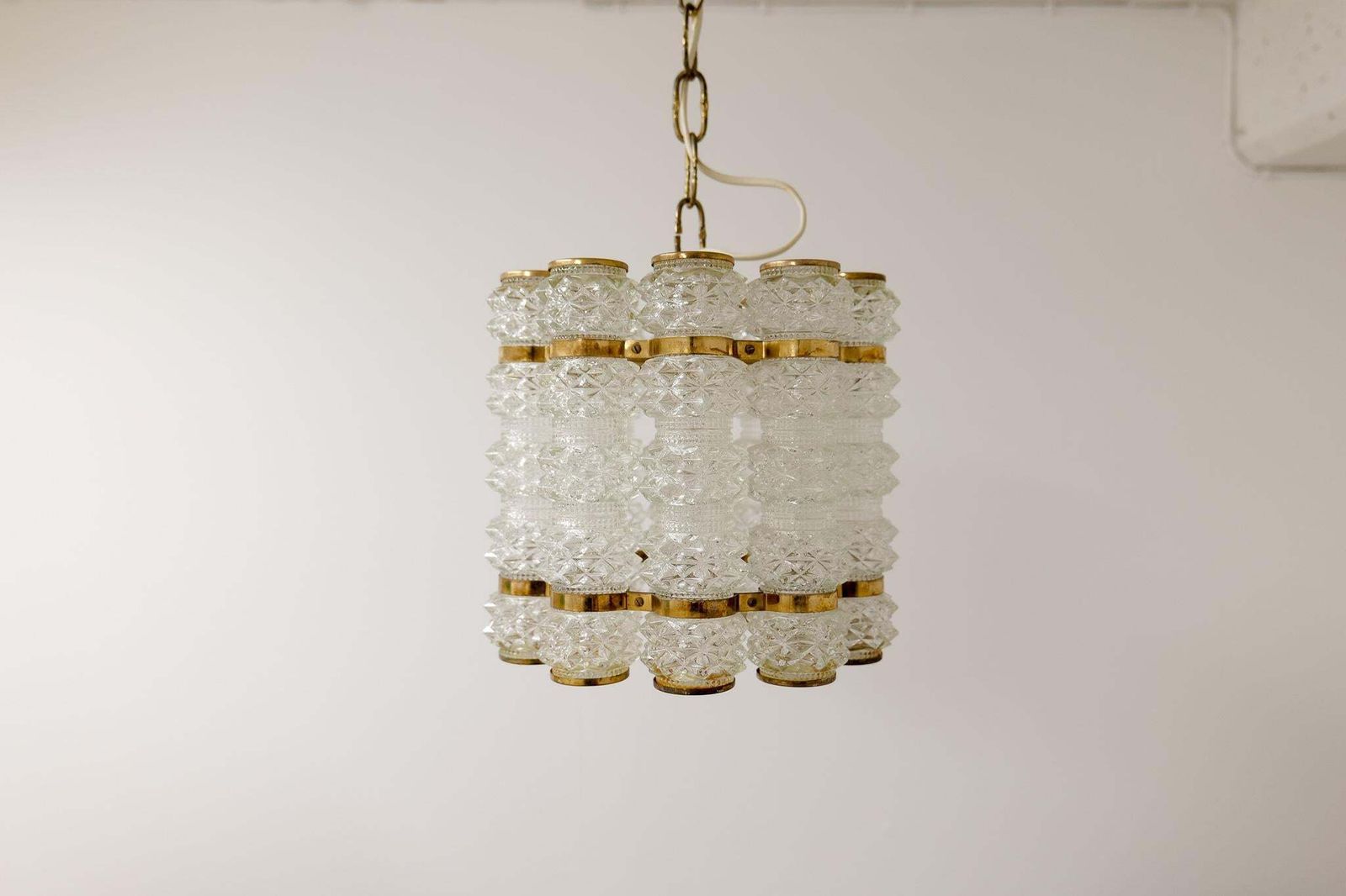 Brass And Crystal Cylinder Chandelier By Tyringe For Orrefors, Sweden photo furniture
