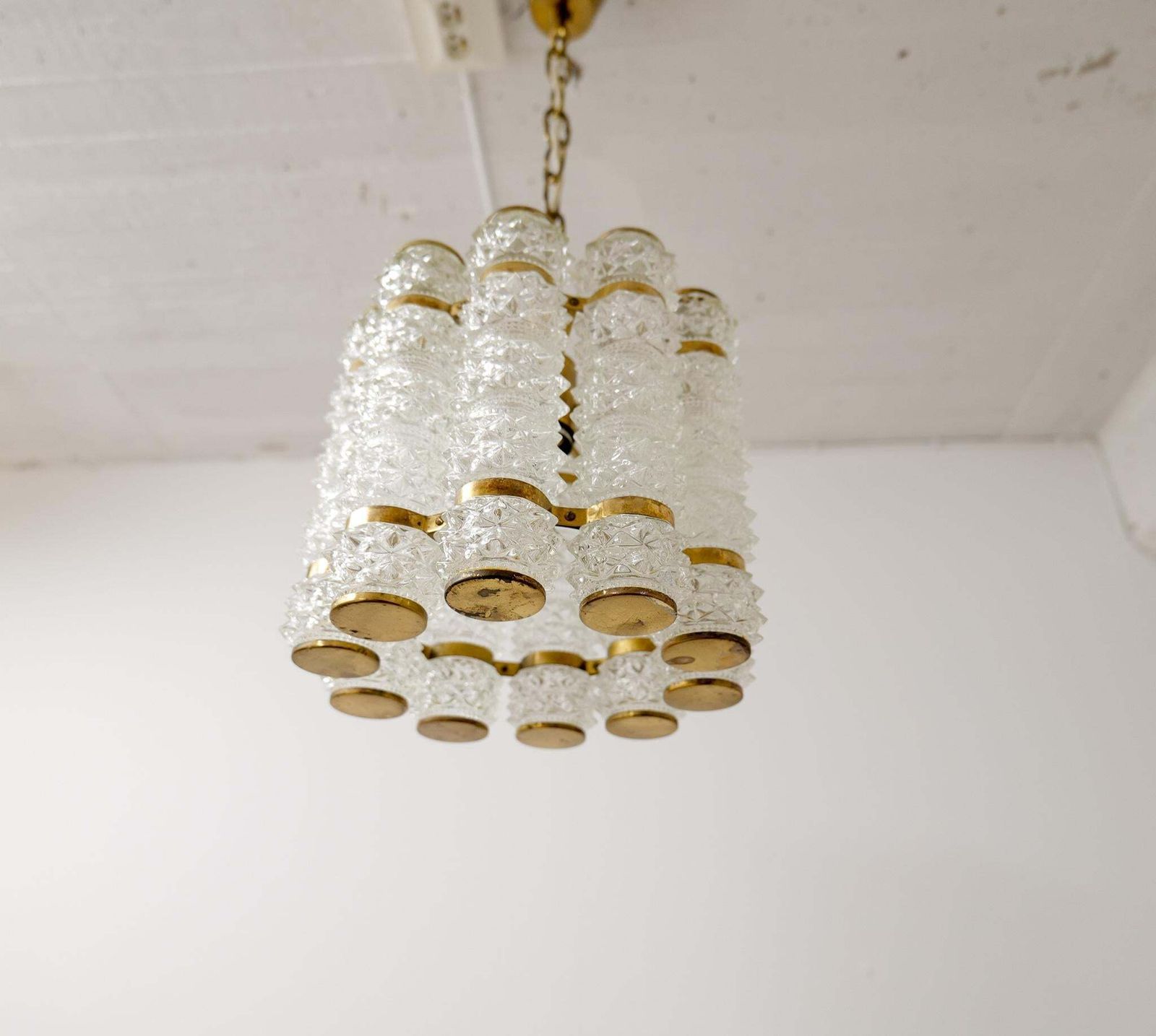 Brass And Crystal Cylinder Chandelier By Tyringe For Orrefors, Sweden photo buy