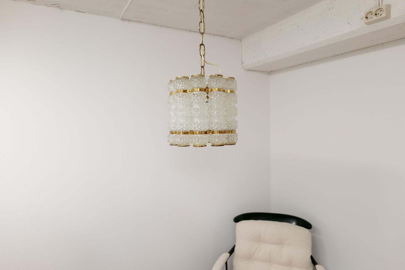 photo furniture Brass And Crystal Cylinder Chandelier By Tyringe For Orrefors, Sweden