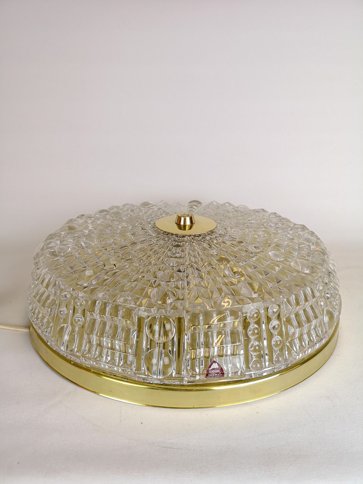 Midcentury Orrefors Crystal Brass Ceiling Lamp, Carl Fagerlund, 1970s, Sweden photo furniture