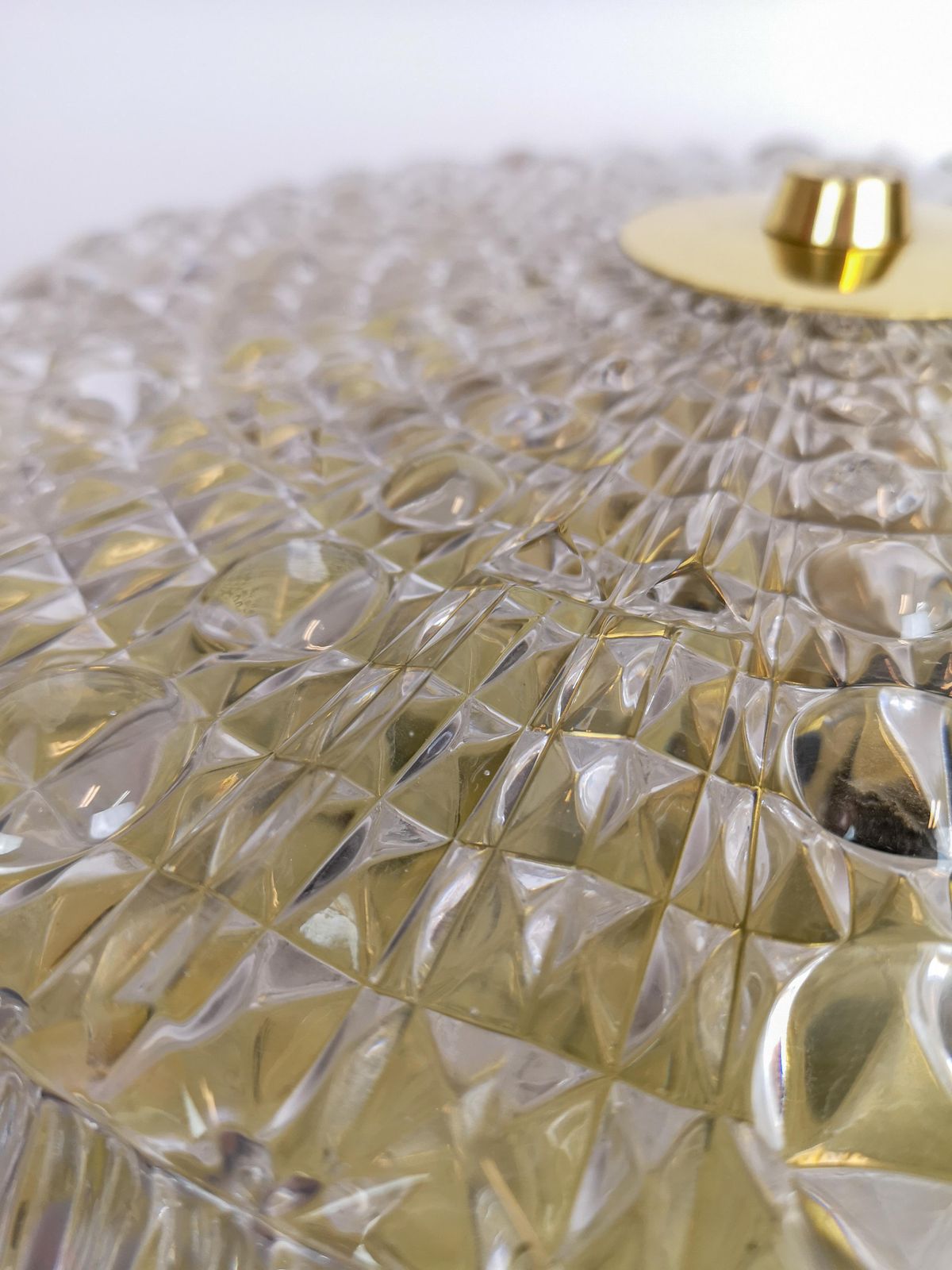 Midcentury Orrefors Crystal Brass Ceiling Lamp, Carl Fagerlund, 1970s, Sweden photo vintage