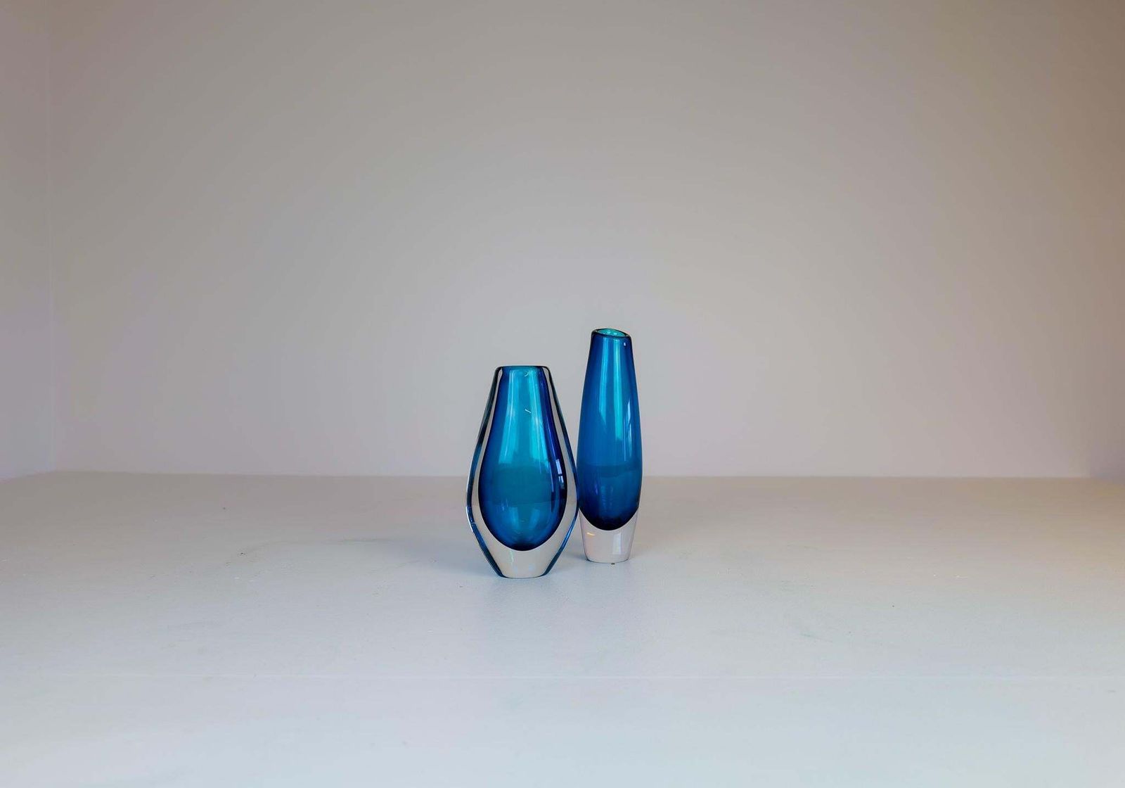 Midcentury Modern Pair Of Sven Palmqvist Orrefors Heavy Crystal Vases Clear Blue photo furniture