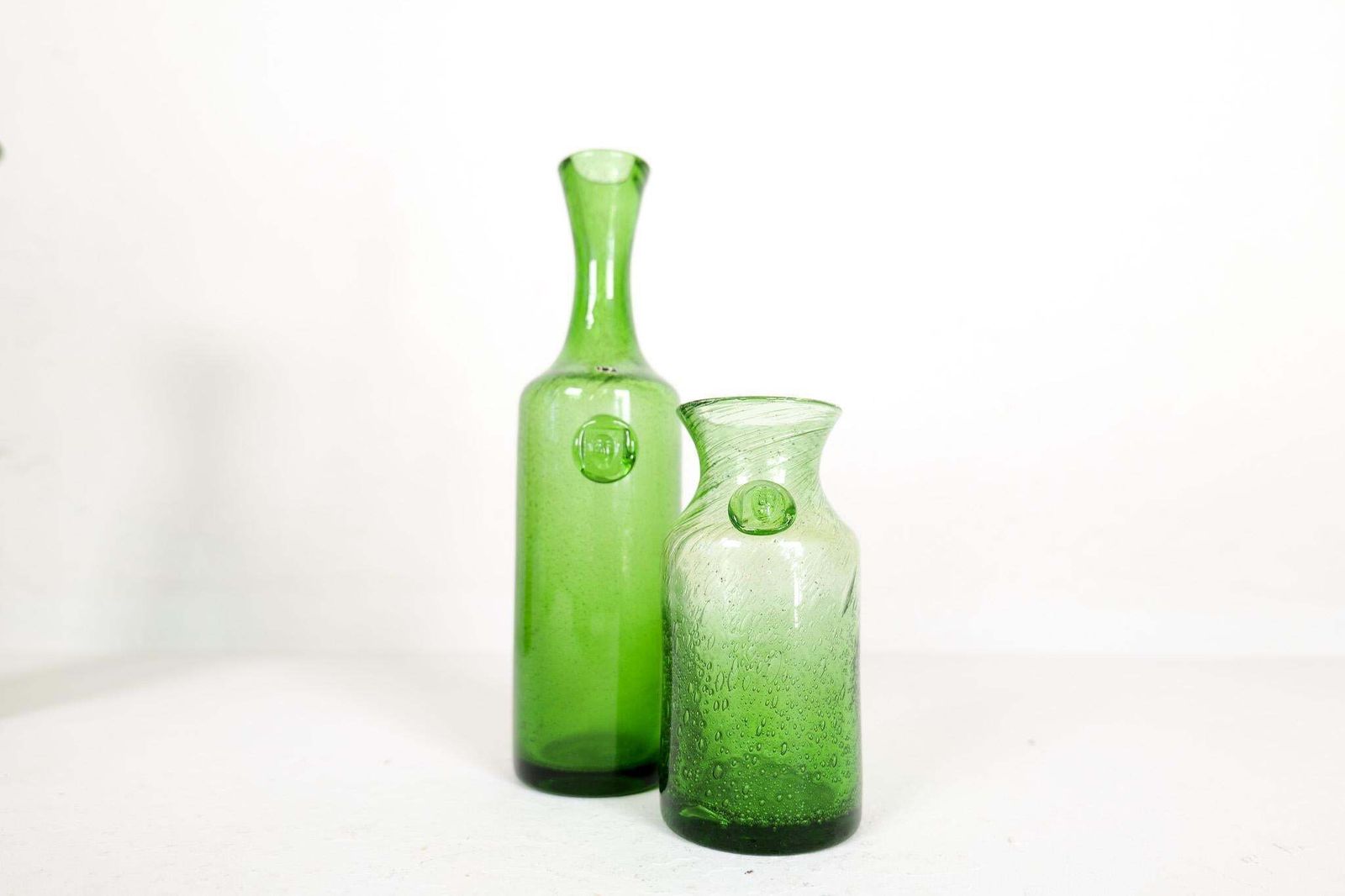Midcentury Modern Collection Of Six Green Vases By Erik Hoglund, Sweden, 1960s photo vintage
