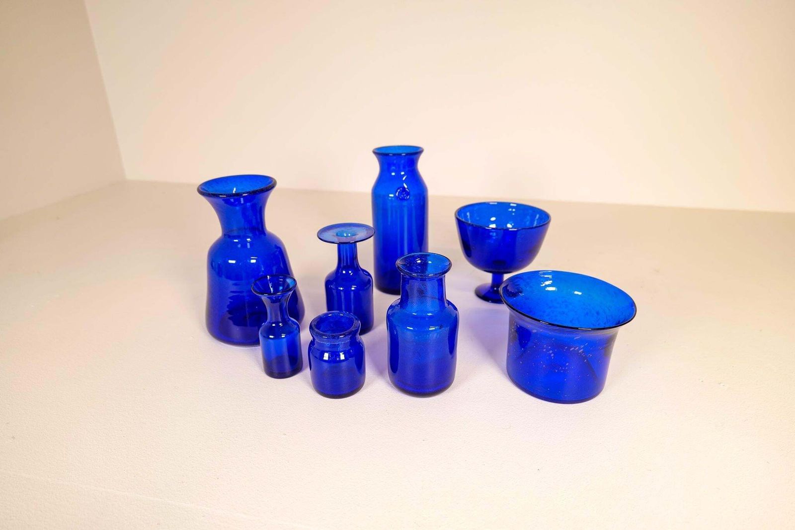 Midcentury Collection Of Eight Blue Vases By Erik Hoglund, Sweden, 1960s photo Home Decor