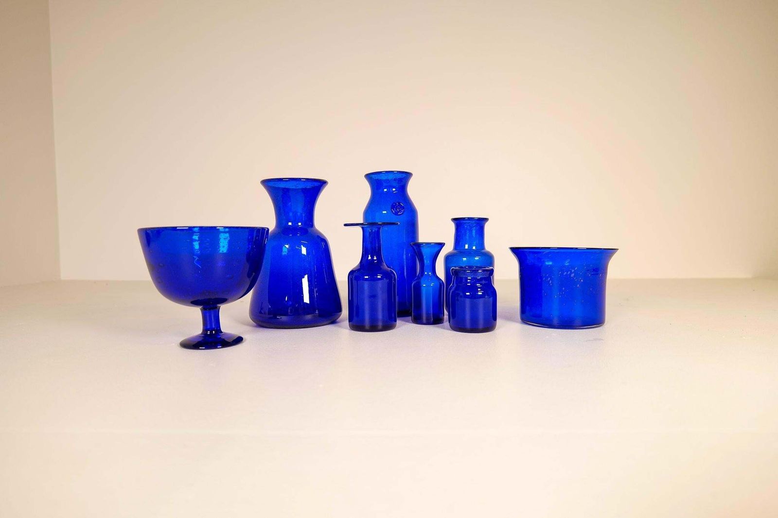 Midcentury Collection Of Eight Blue Vases By Erik Hoglund, Sweden, 1960s photo 2351.0