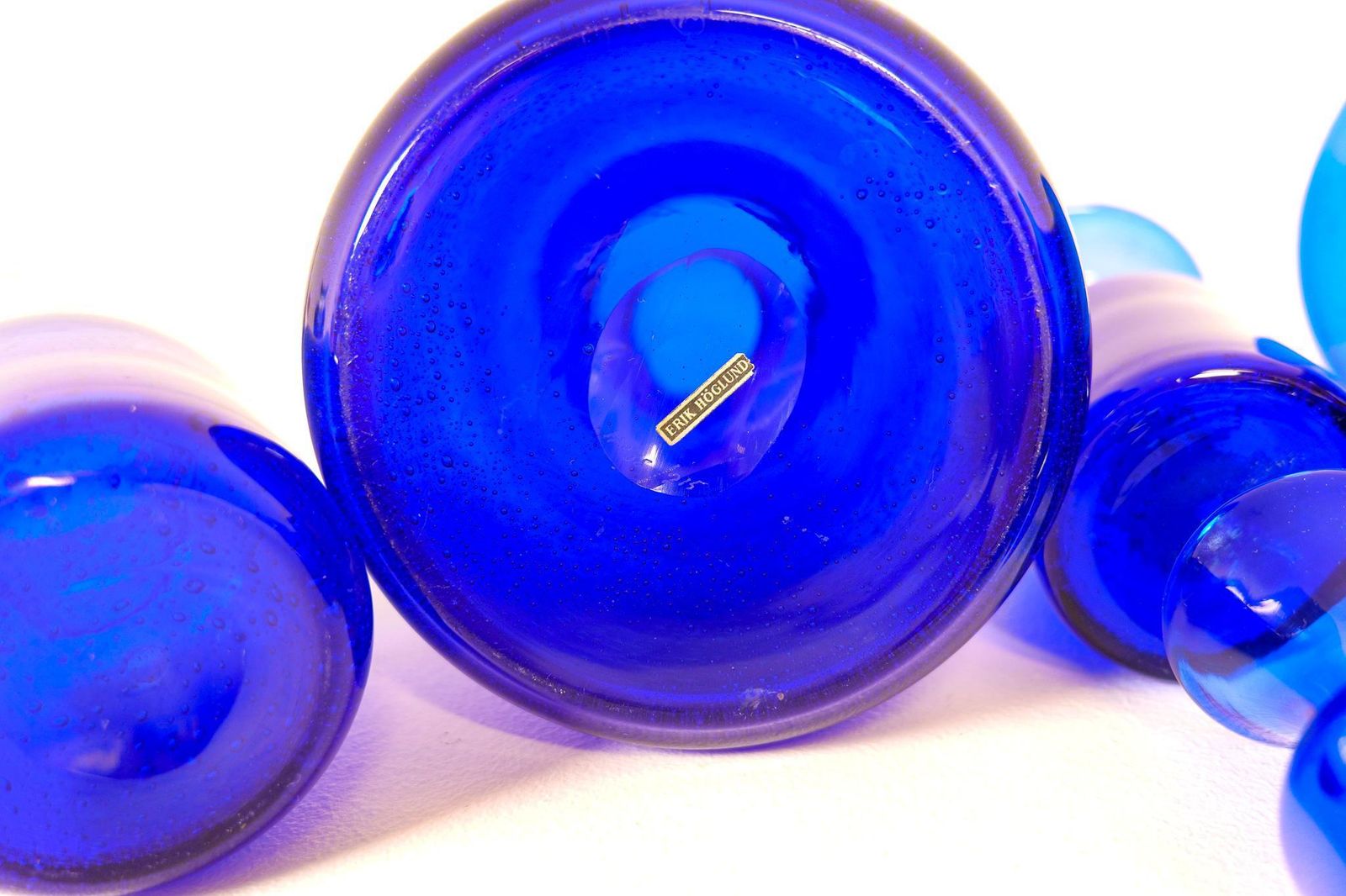 photo buy Midcentury Collection Of Eight Blue Vases By Erik Hoglund, Sweden, 1960s