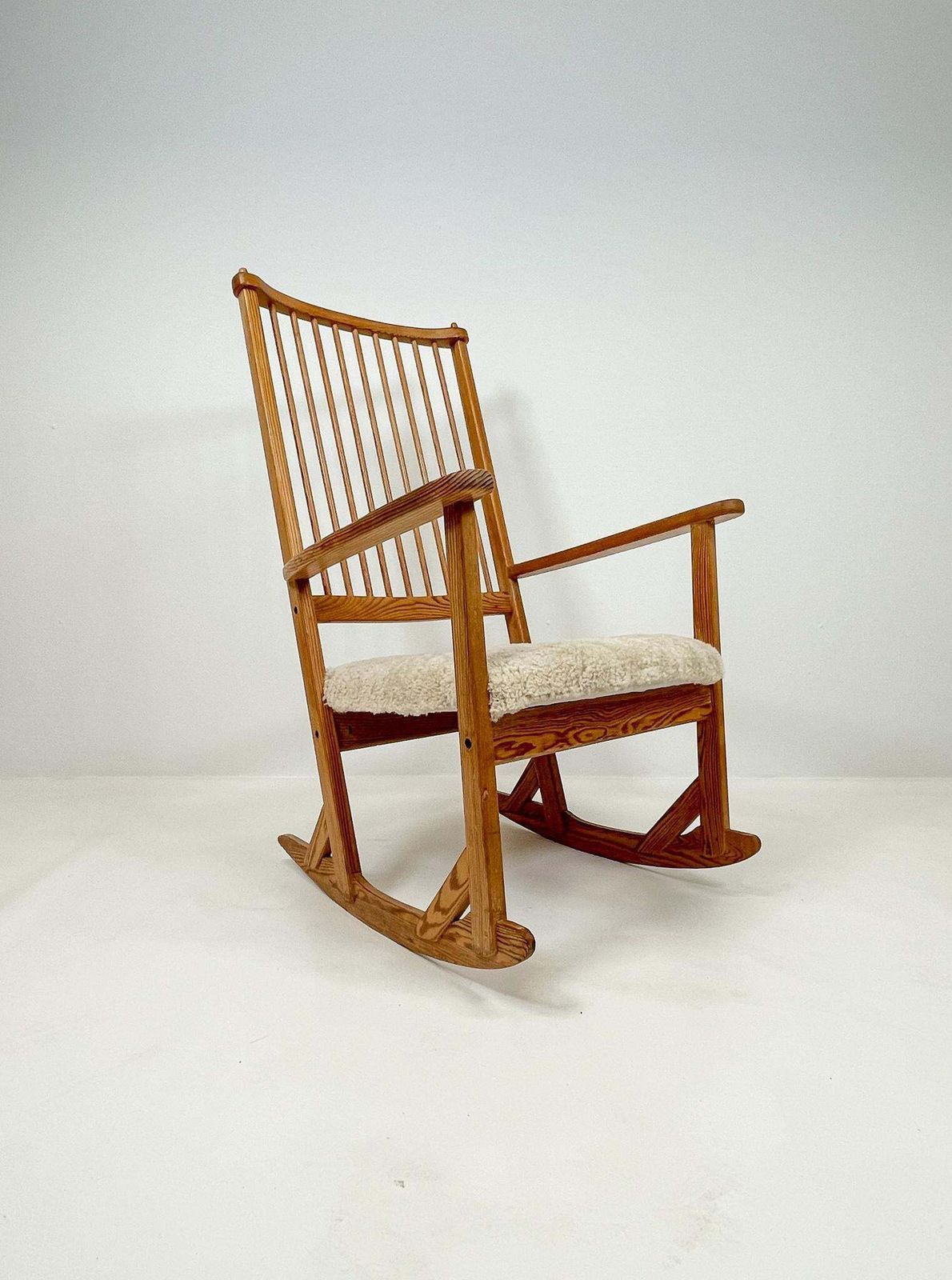 Midcentury Rocking Chair In Pine And Sheepskin Yngve Ekström Sweden photo furniture