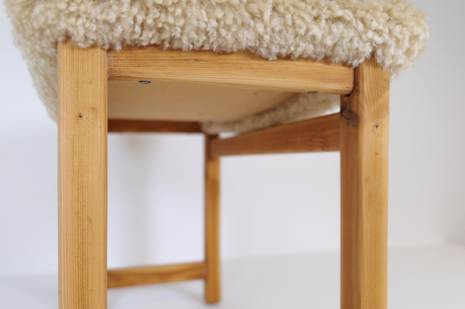 1924.0 Scandinavian Modern Stool Pine And Sheepskin, Sweden, 1970s photo