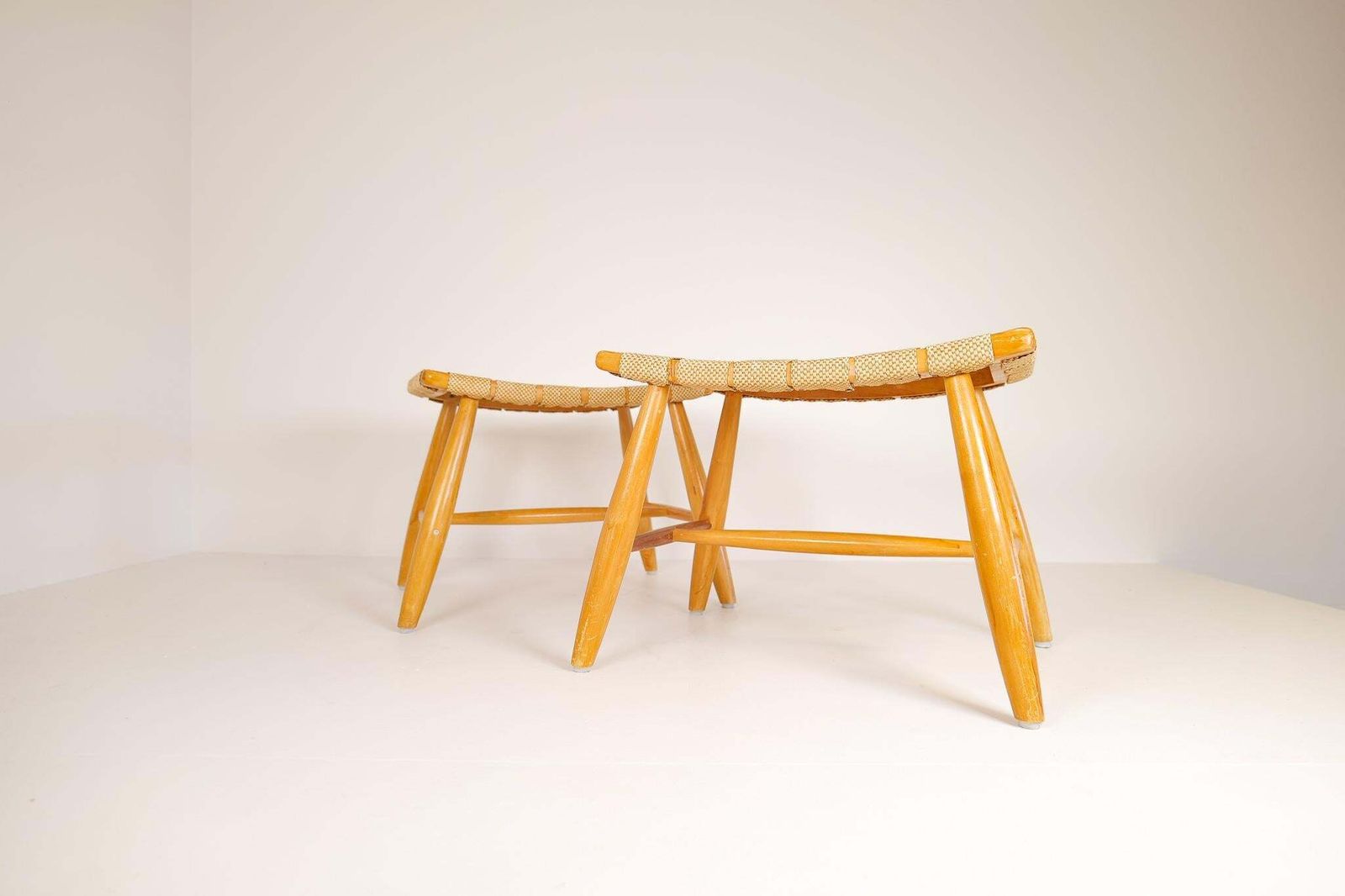 Midcentury Pair Of Swedish Stools In Lacquered Birch, 1960s photo furniture