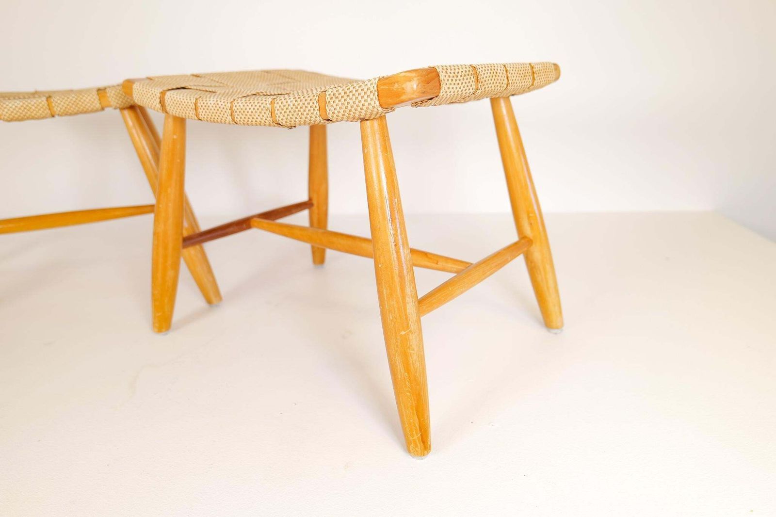 Midcentury Pair Of Swedish Stools In Lacquered Birch, 1960s photo vinterior