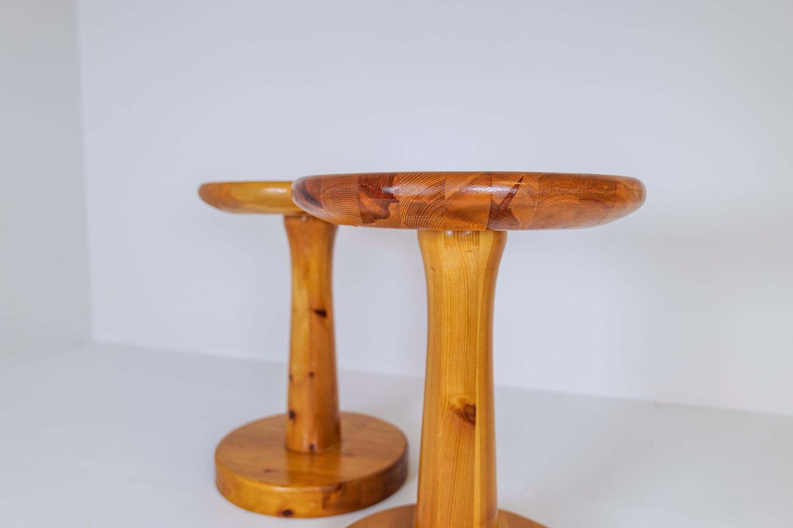 Scandinavian Modern Minimalistic Pair Of Pine Stools Sweden, 1970s photo for sale