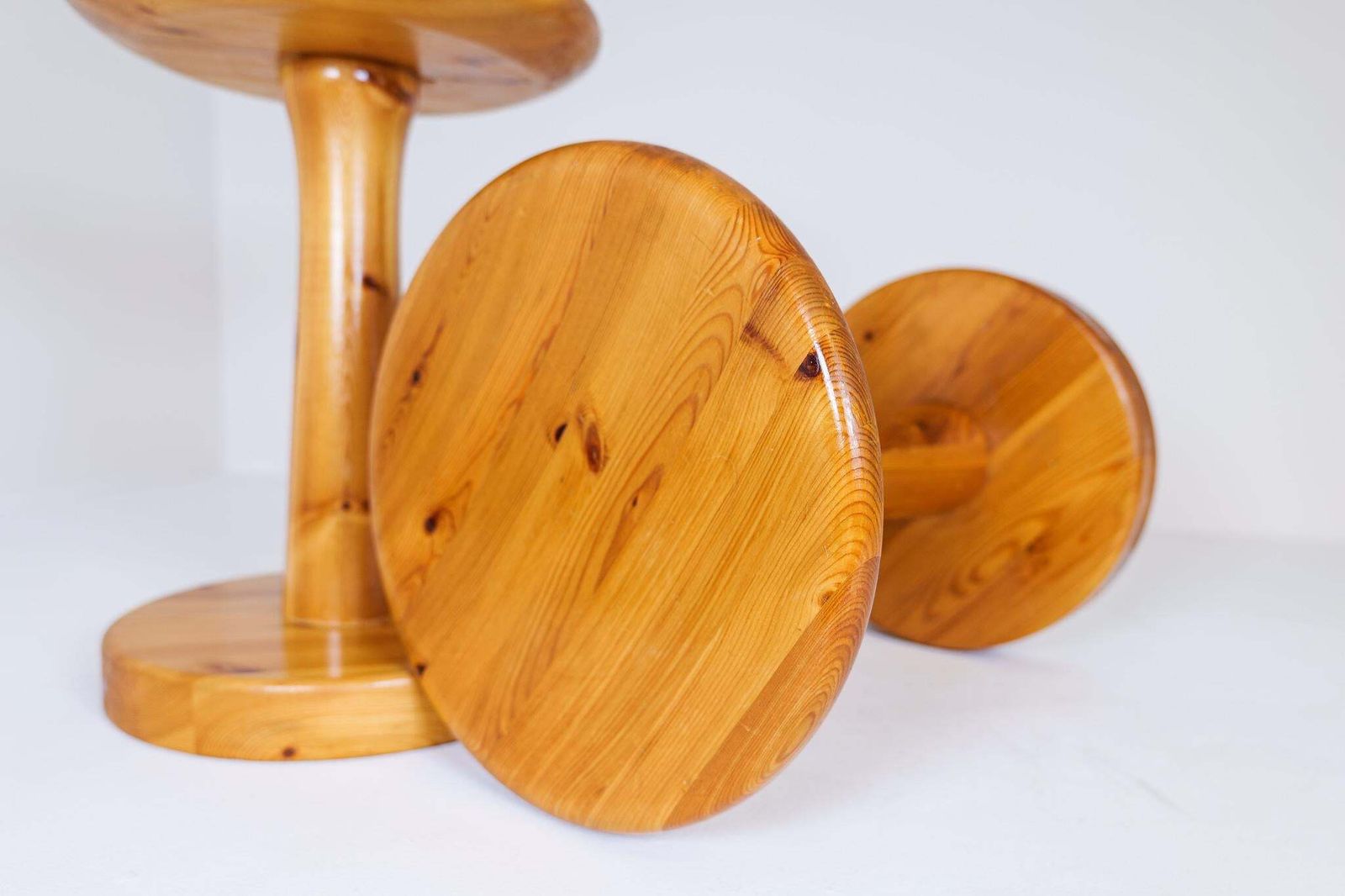 Furniture Scandinavian Modern Minimalistic Pair Of Pine Stools Sweden, 1970s photo