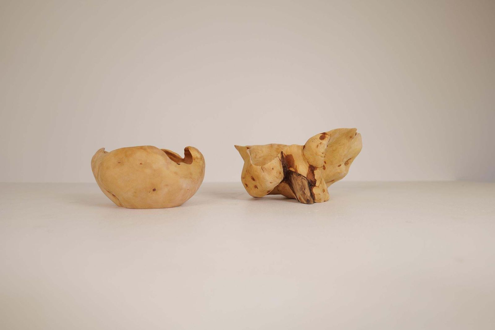 Scandinavian Modern Set Of 2 Swedishs Folk Art Organic Burl Bowls, Circa 1990s photo furniture