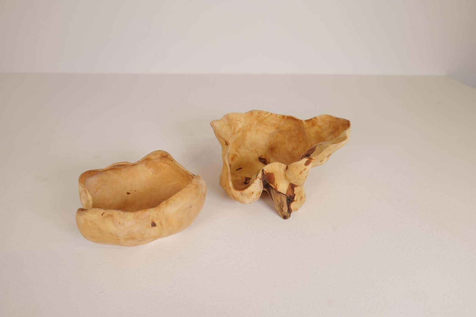 Scandinavian Modern Set Of 2 Swedishs Folk Art Organic Burl Bowls, Circa 1990s photo Home Decor