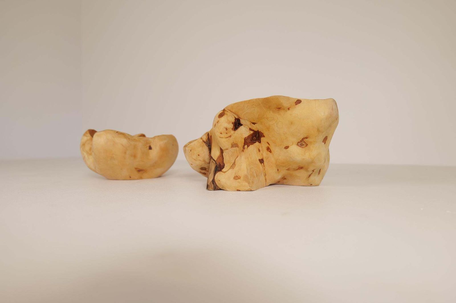 Scandinavian Modern Set Of 2 Swedishs Folk Art Organic Burl Bowls, Circa 1990s photo 1154.0