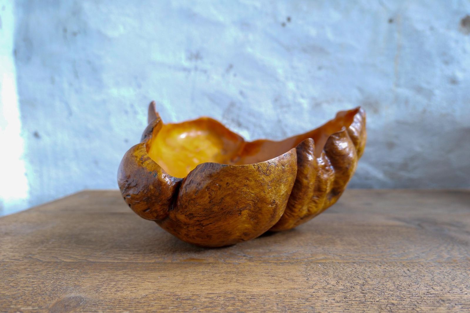 photo for sale Swedish Folk Art Very Large Organic Burl Curly Dark Grain Birch Bowl, Circa 1960s