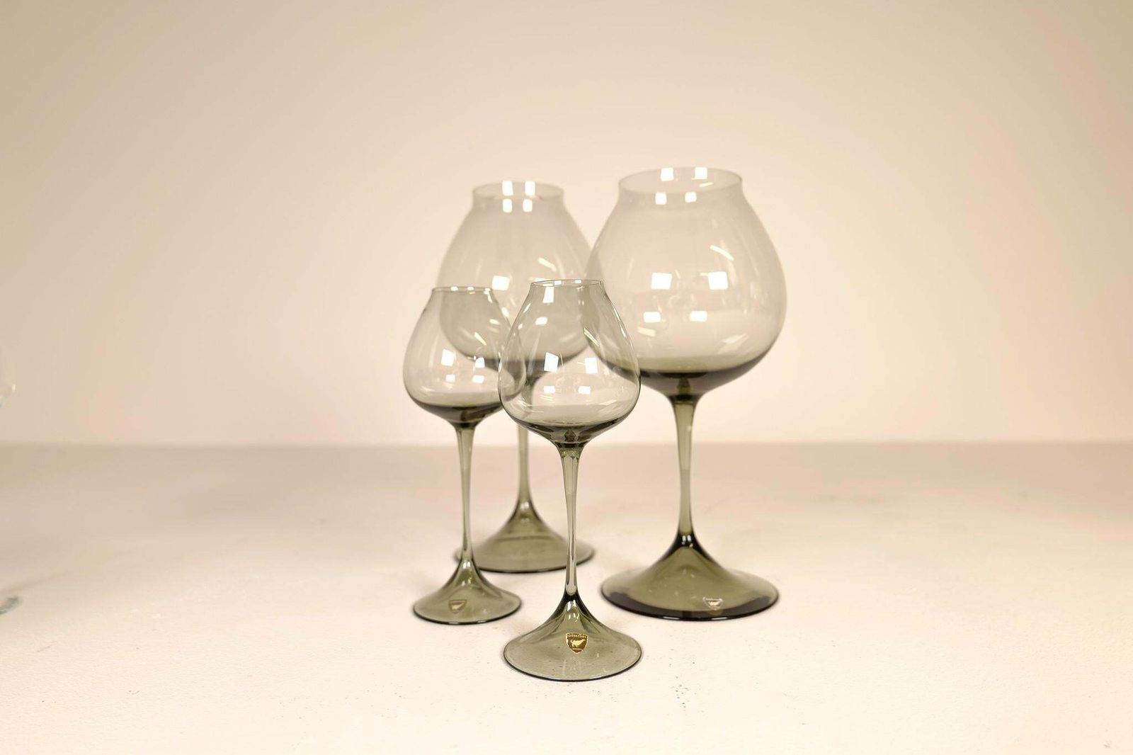 Large Collection Midcentury Orrefors Tulip Glasses Nils Landberg Sweden 1950s photo vintage