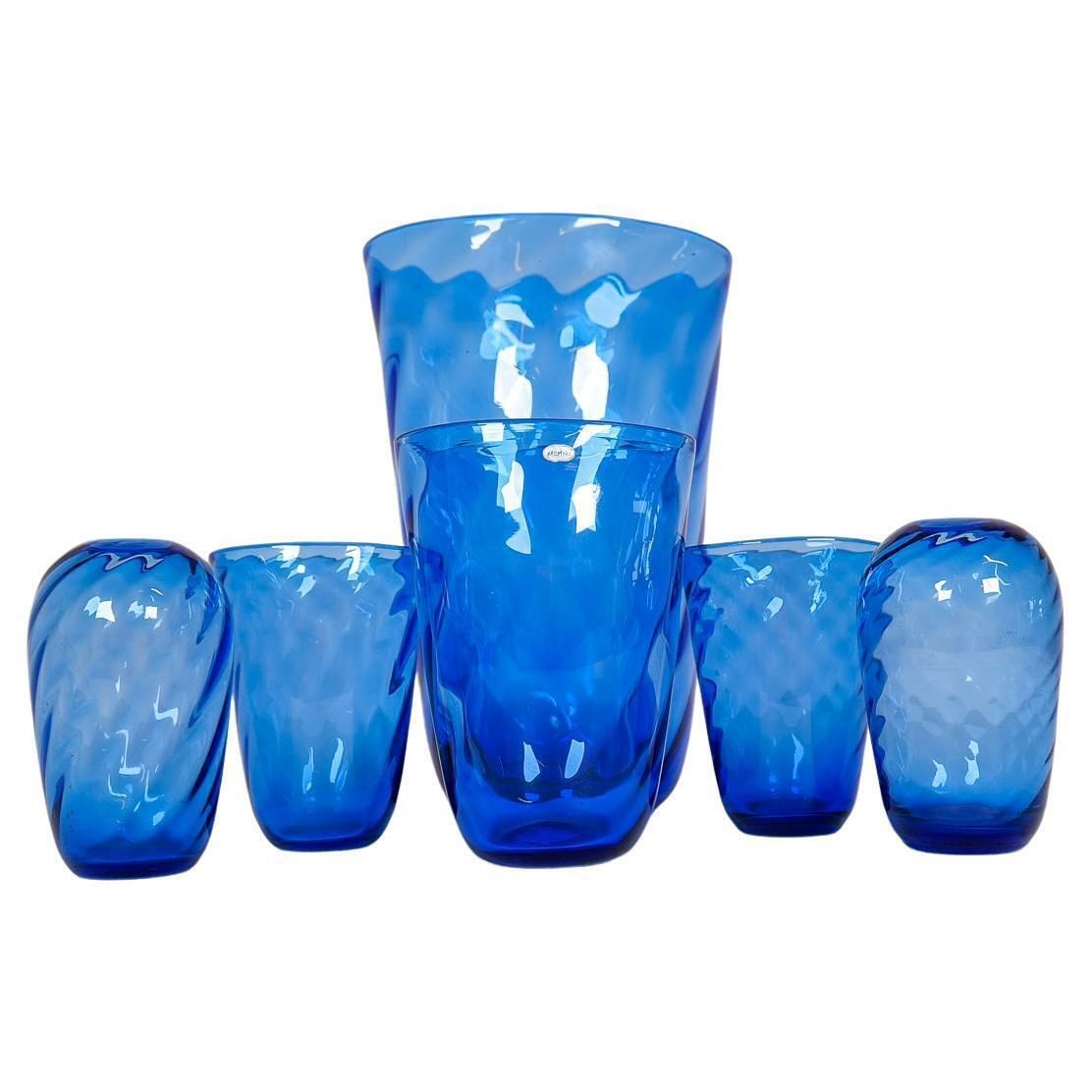 Art Deco Set Of 6 Glass Sculptured Handcrafted Vases Reijmyre, Sweden, 1930s