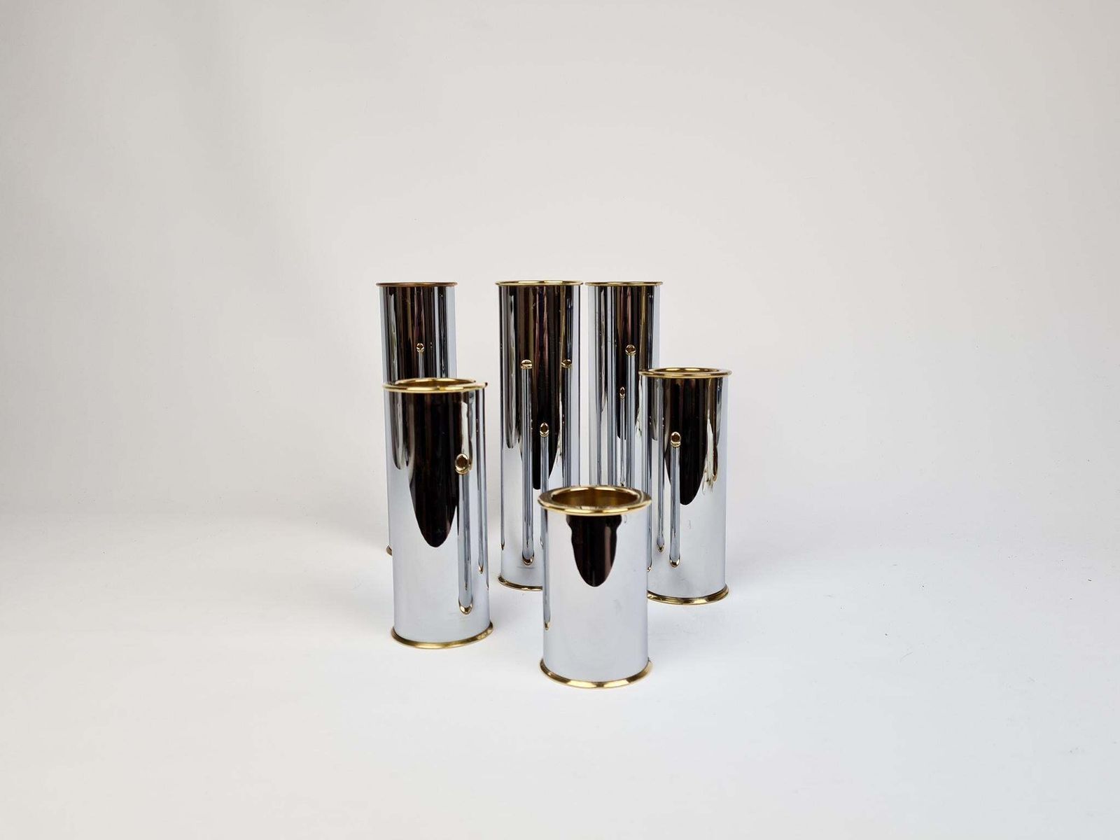 Swedish Modern Candelholders In Brass And Steel, Englesson, Sweden, 1970s photo for sale
