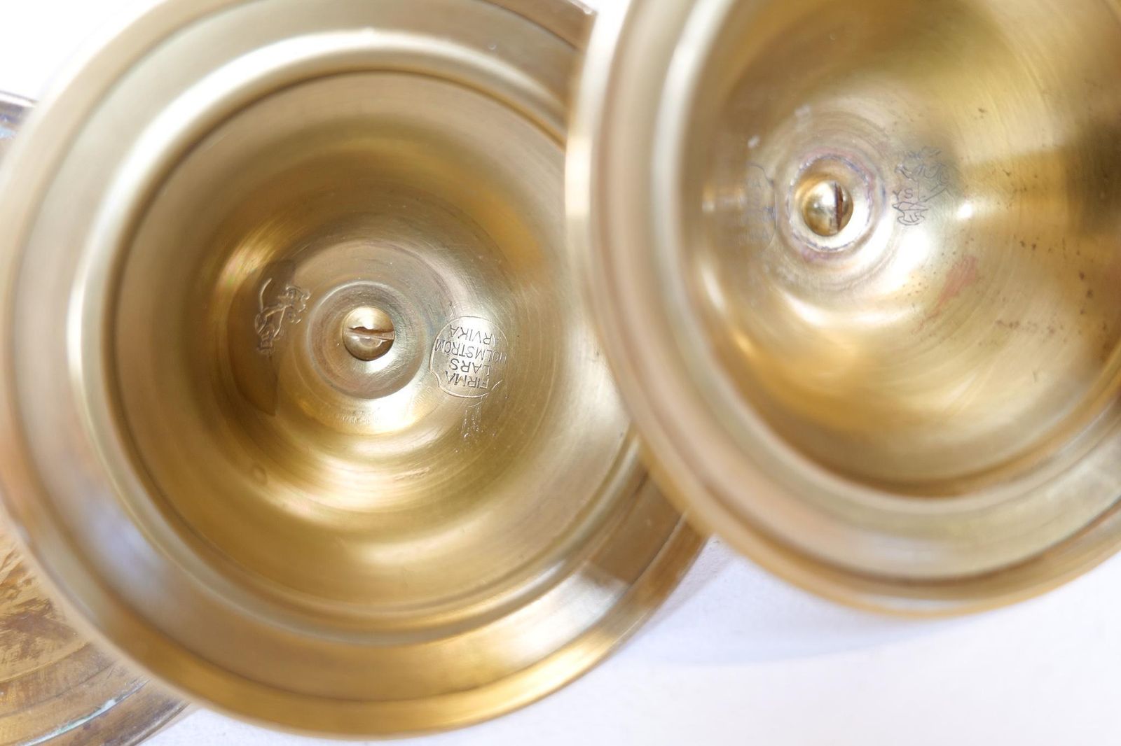 photo for sale Midcentury Set Of 5 Candlesticks In Brass By Lars Holmström Arvika, Sweden