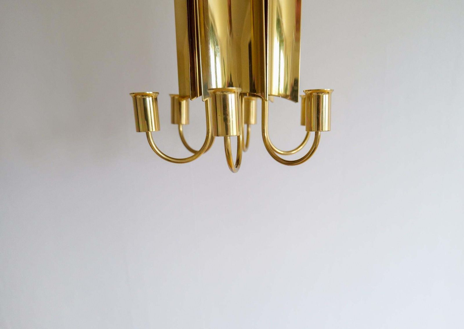 Midcentury Modern Brass Chandelier Reflex Pierre Forssell Skultuna, Sweden photo vinterior
