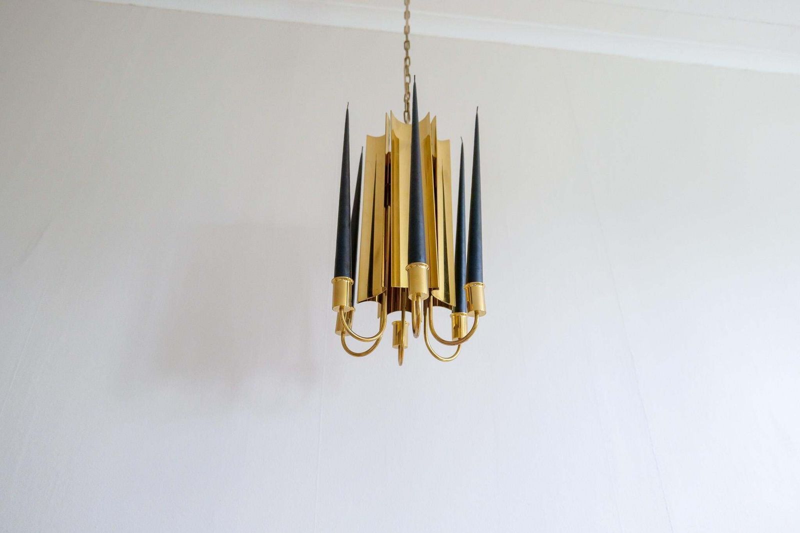 1761.0 Midcentury Modern Brass Chandelier Reflex Pierre Forssell Skultuna, Sweden photo